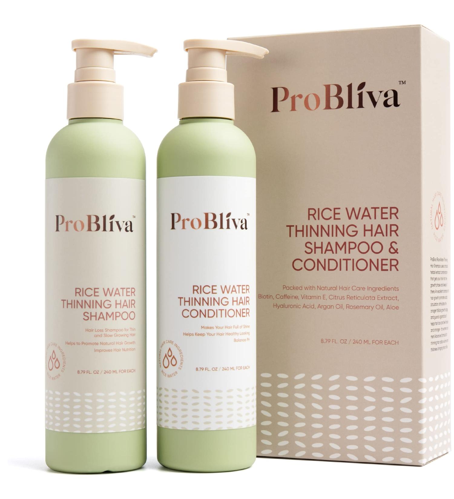 ProBliva Rice Water Shampoo and Conditioner Set for Thinning Hair - Hair Loss Treatment with Biotin, Caffeine, and Vitamin E - Women's Daily Hair Care Routine for Growth and Hydration - Buy Online on GoSupps.com
