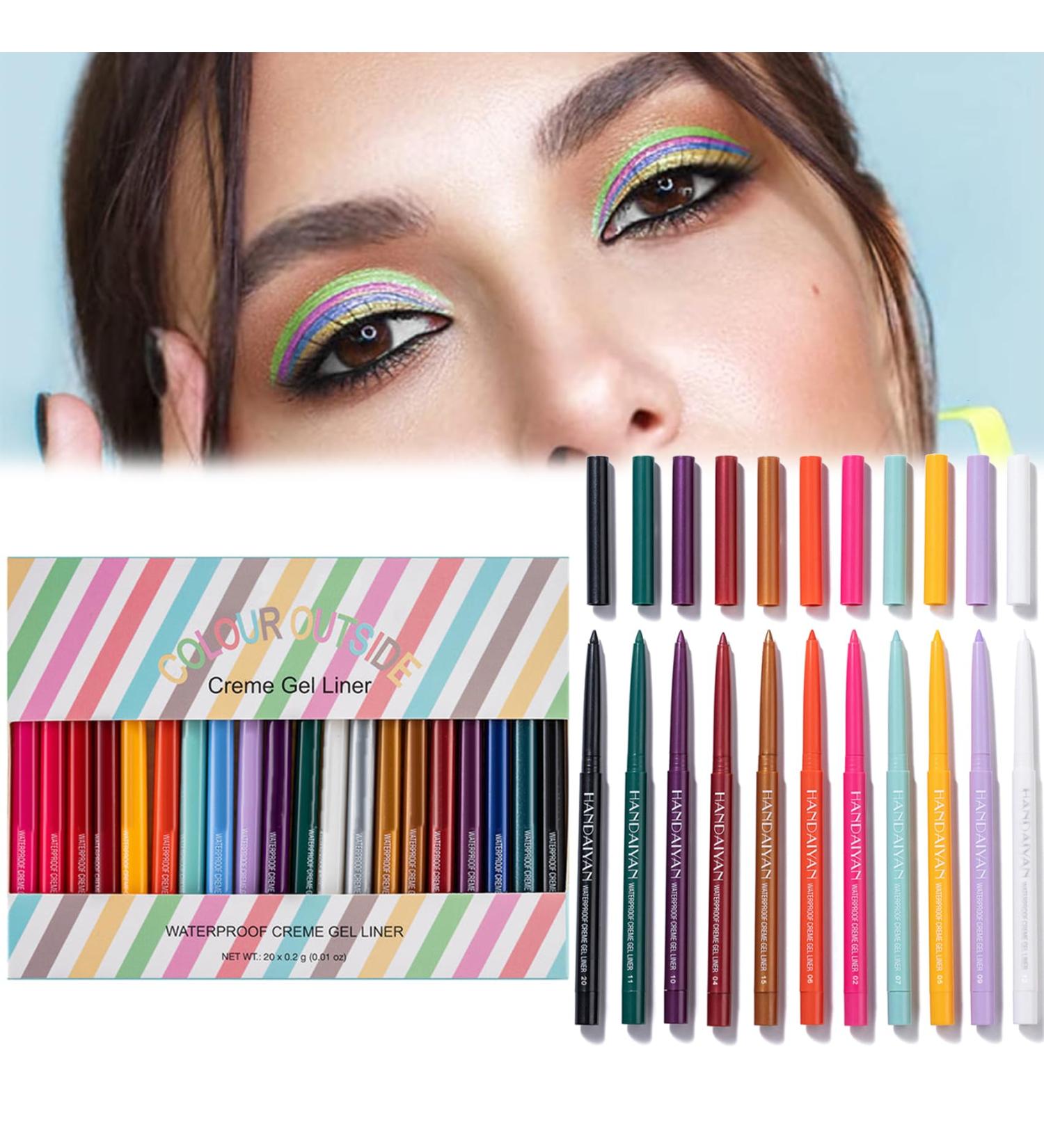 Cemssitu 20 Pieces Colored Eyeliner Set Waterproof Retractable Long Lasting Natural Matte Colorful Eye Pencils for Women Colorful Colorful - Buy Online on GoSupps.com