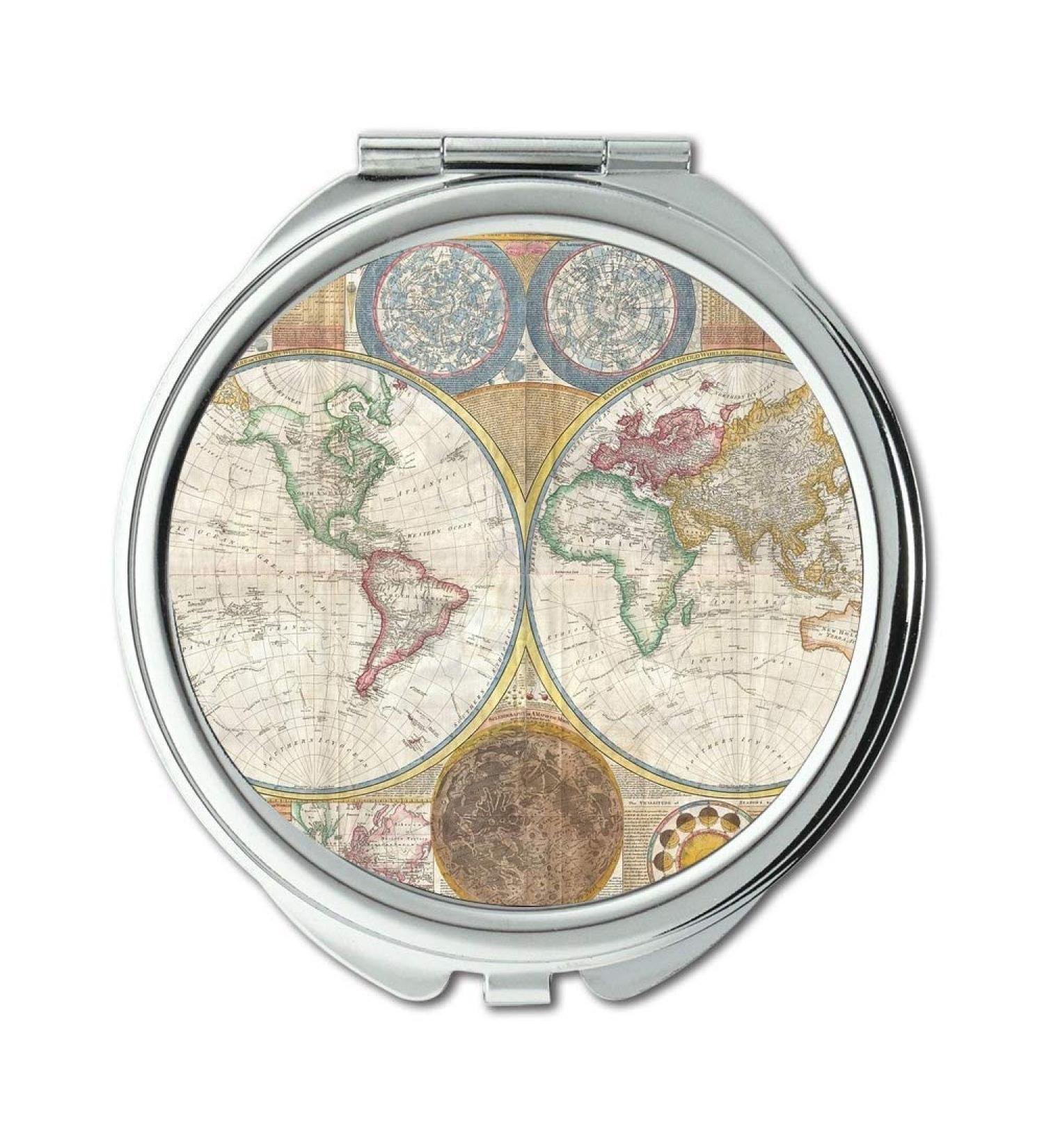 Pocket Mirror Compact Mirror Round Compact Mirror Double-sided map-of-the-world Wallet mirror for Men/Women MT 053 - Buy Online on GoSupps.com
