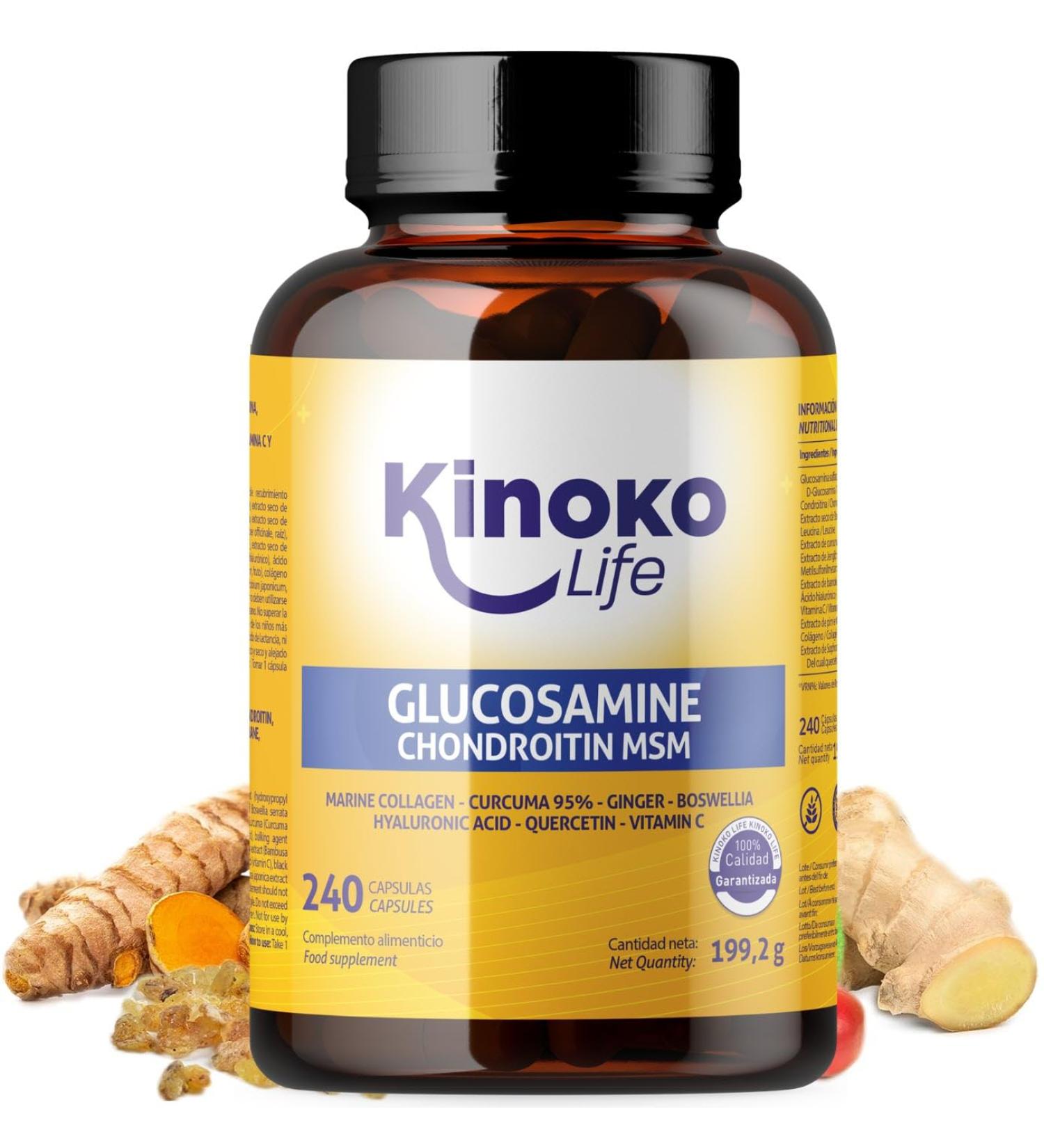 Kinoko Life Glucosamine & Chondroitin - 240 Capsules with MSM Marine Collagen Turmeric & More for Joint Health - Buy Online on GoSupps.com