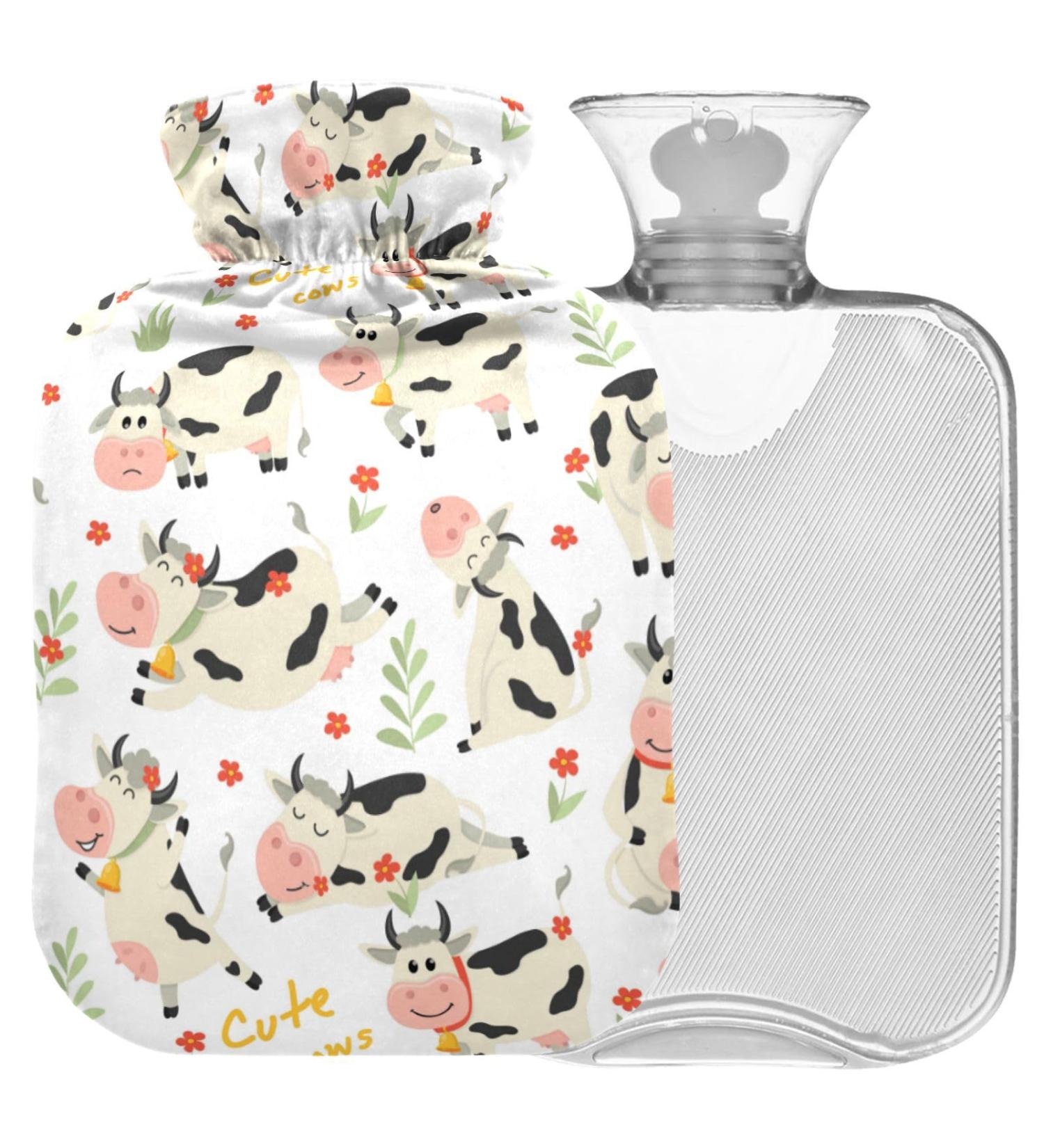 NAANLE Cute Cow Hot Water Bottle 1L Thermal Therapy for Pain Relief Bed Warming and Hand/Foot Warmer - Buy Online on GoSupps.com