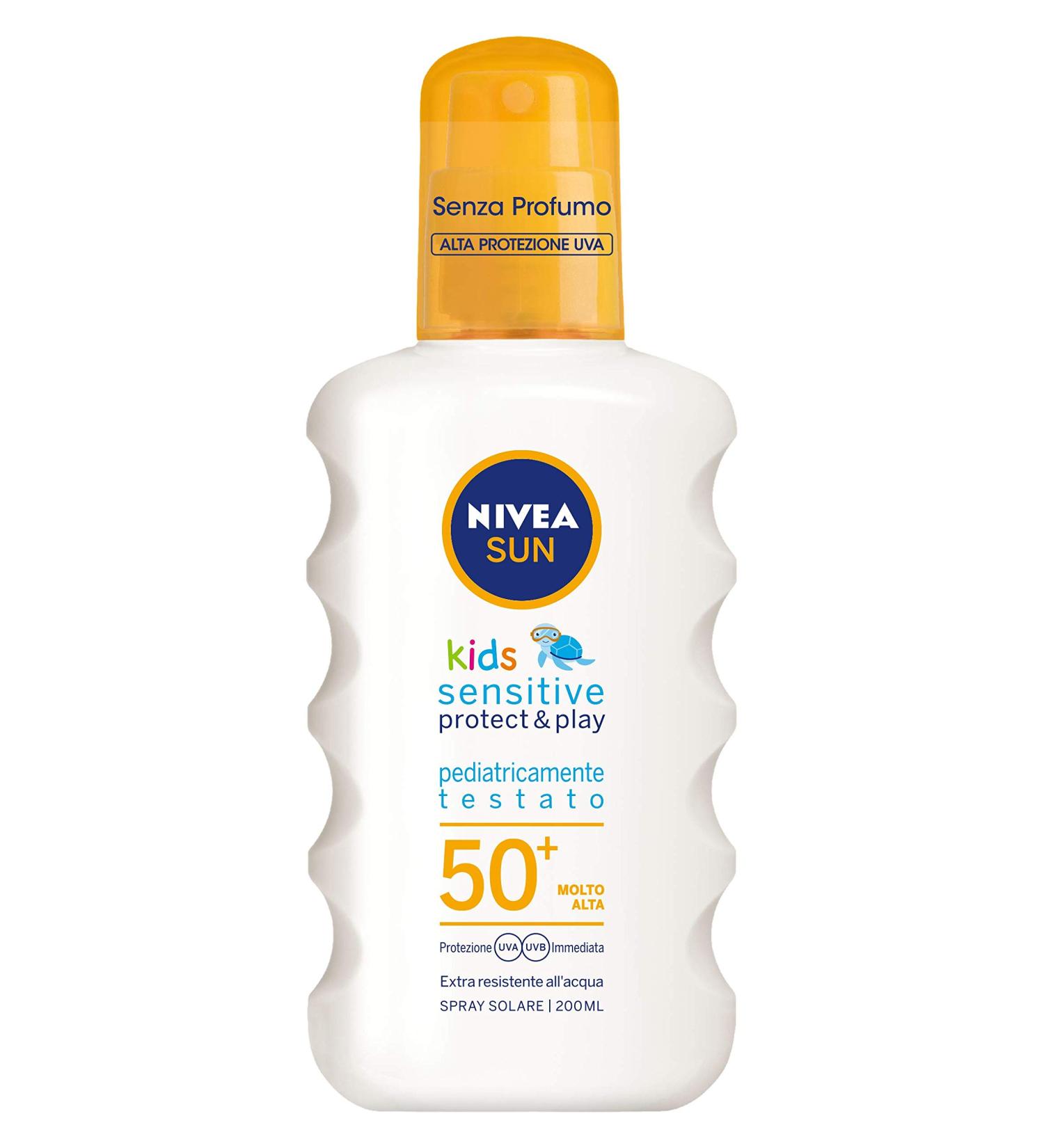 Nivea Sun Kids Sensitive Protect & Play SPF 50+ Spray 200ml - High Protection Sunscreen for Children & Babies (6+ Months) - Practical Spray Bottle - Buy Online on GoSupps.com