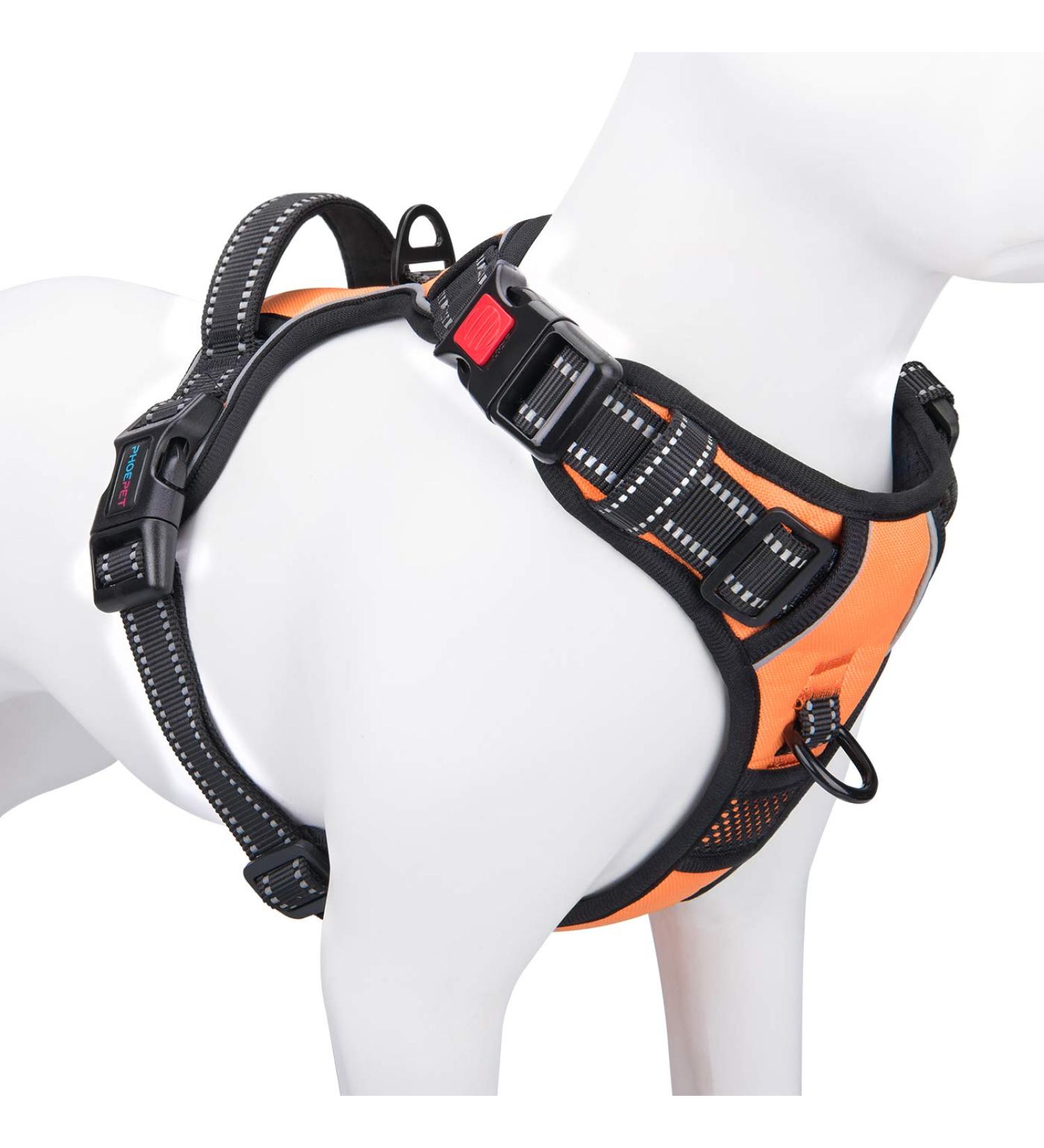 Phoepet Reflective Adjustable Dog Harness - Anti-Educational Training Handle ID Card & XS Size in Orange | 2 Metal Hooks 3 Snap Buckles Easy Fit - Buy Online on GoSupps.com
