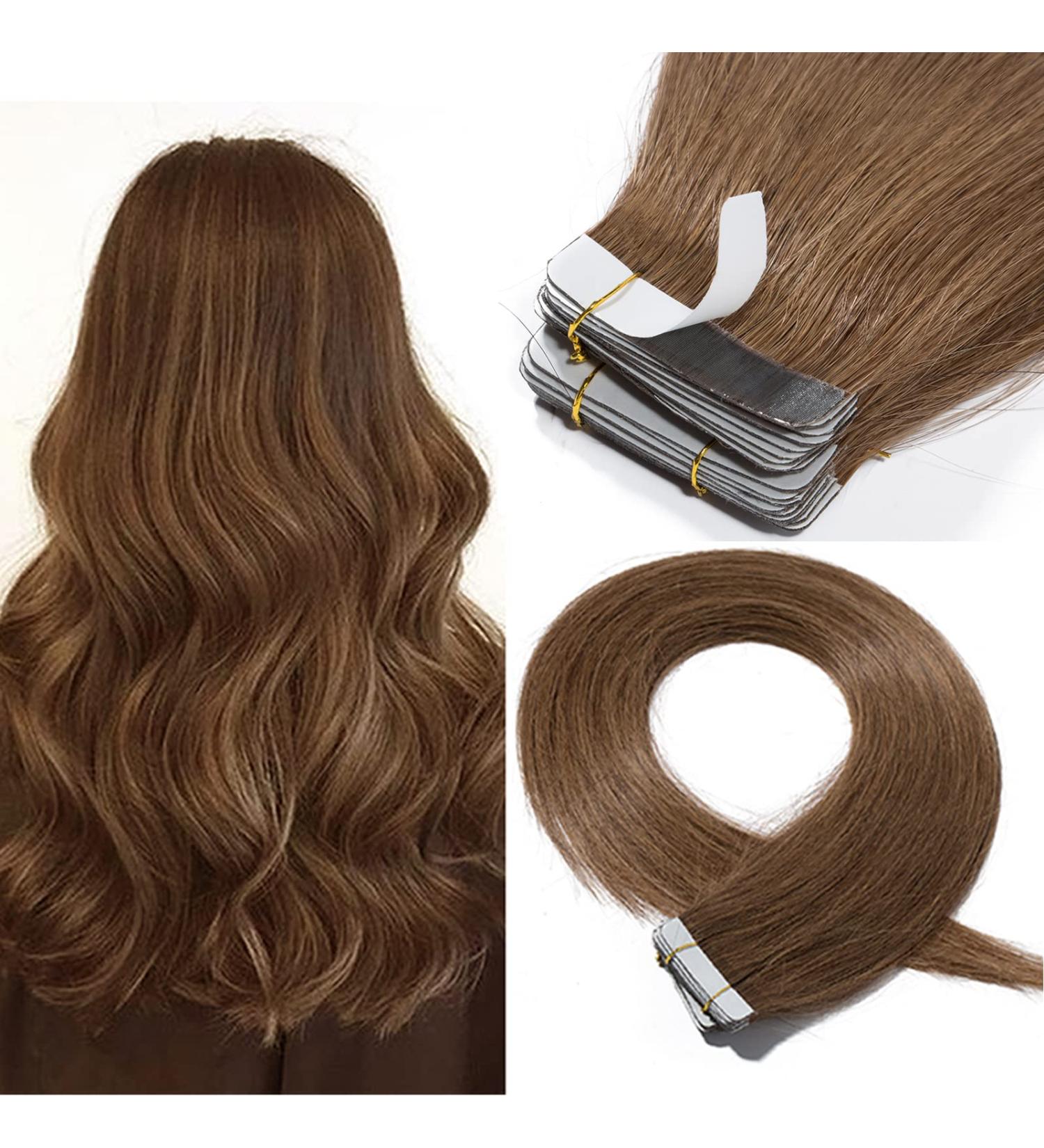 Buy SEGO TAPE Hair Extensions - 20 Tressen Real Remy Hair Adhesive with 10 Free Tapes Light Brown #6-1 24 (61cm) -50g for Seamless Style - Buy Online on GoSupps.com