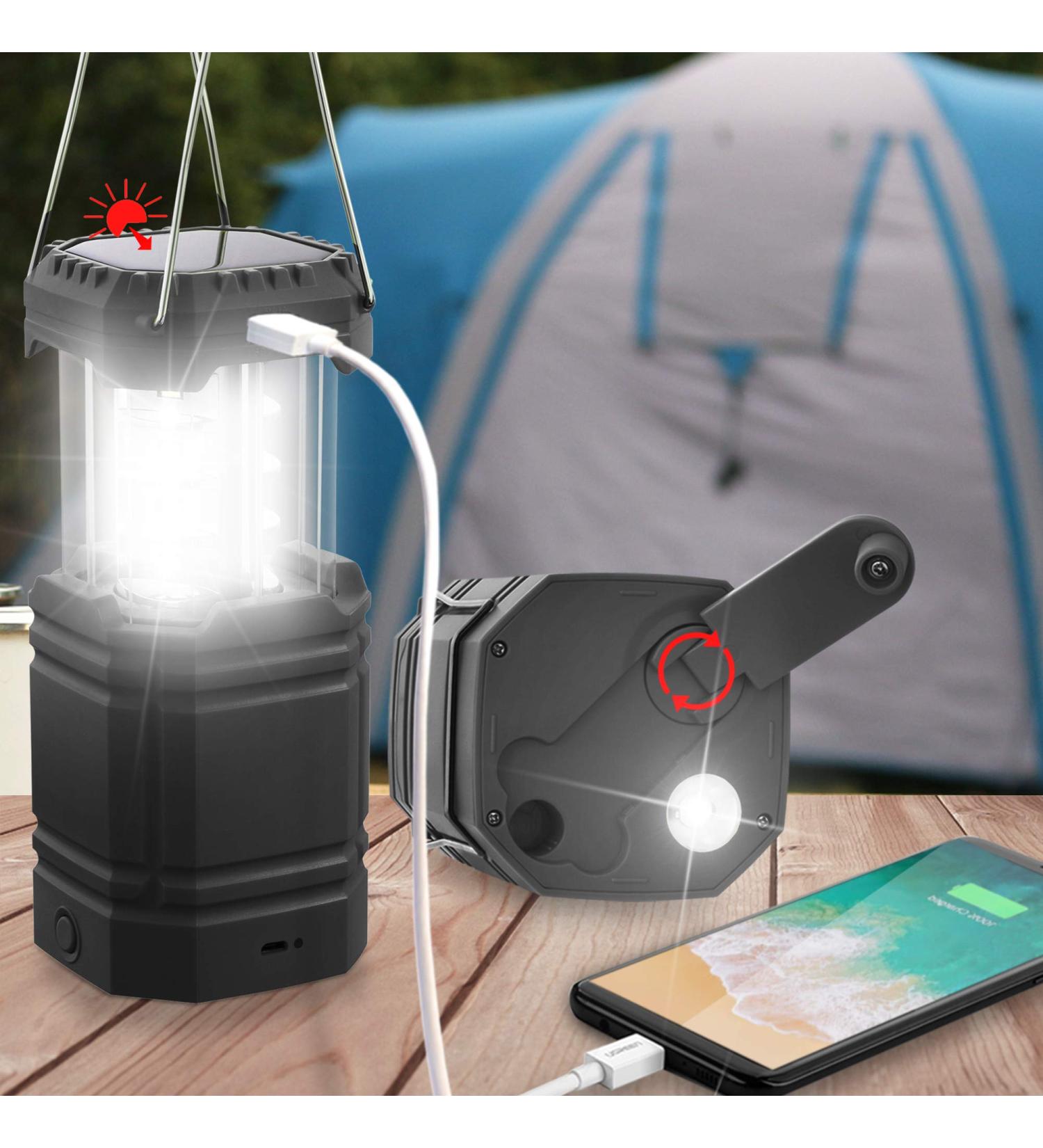 3000 Large Capacity Hand Crank Solar Camping Lantern - Ultra Bright LED Torch with USB Charger | 23-26 Hours Running Time - Portable Electronic Lantern for Outdoor Adventures in Black - Buy Online on GoSupps.com