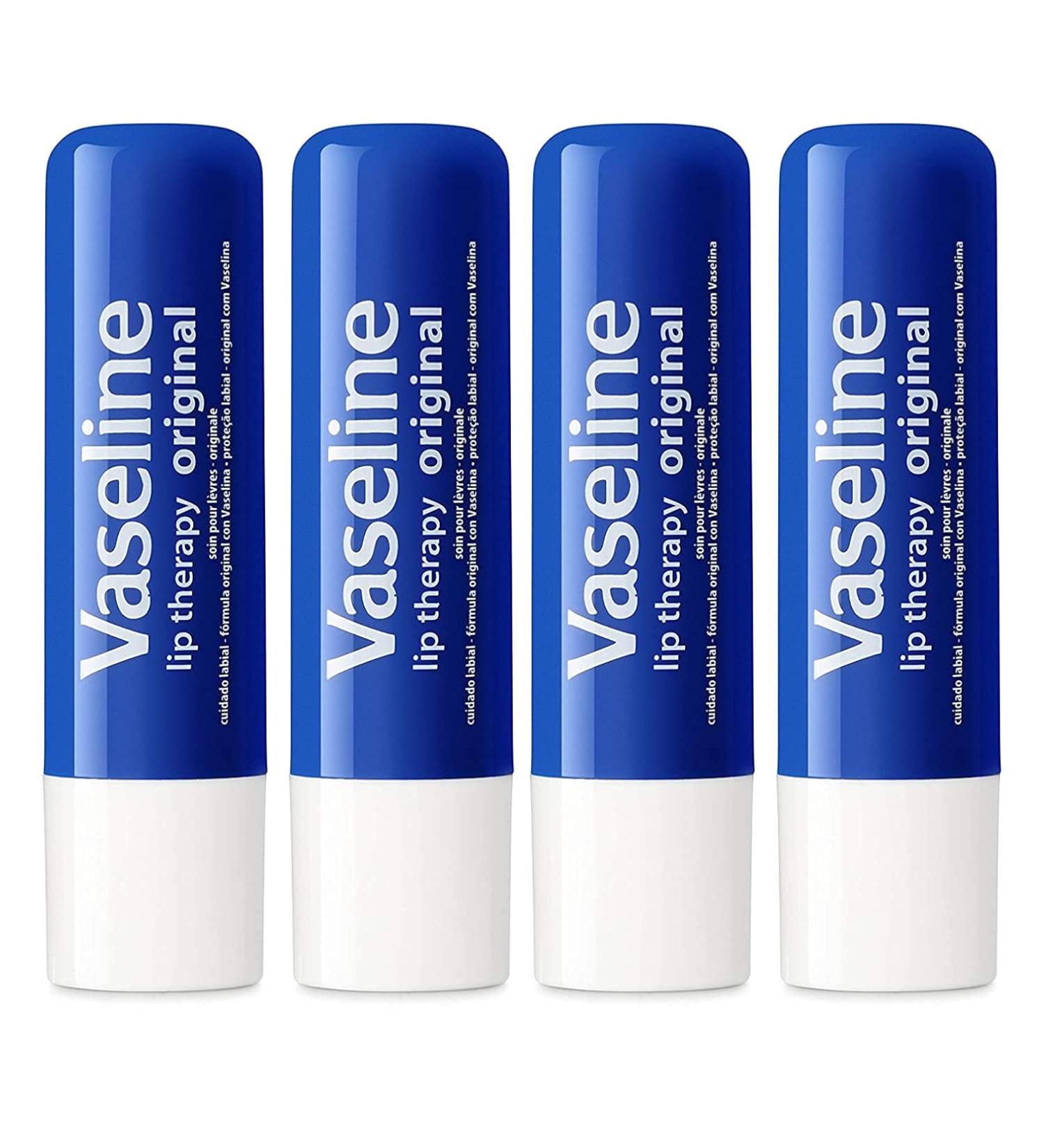 Vaseline Lip Therapy Stick - Original Petroleum Jelly Balm (4 Pack, 4.8g each) for Soft Lips - Buy Online on GoSupps.com