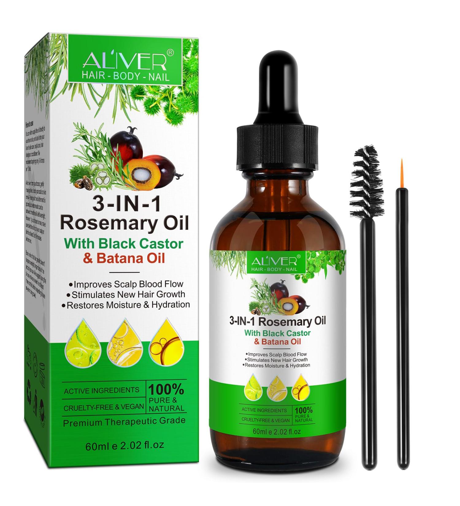 3-in-1 Rosemary Oil for Hair Growth | Black Castor & Batana Oil | 60ml Massage Oil - Best for Healthy Hair - Buy Online on GoSupps.com