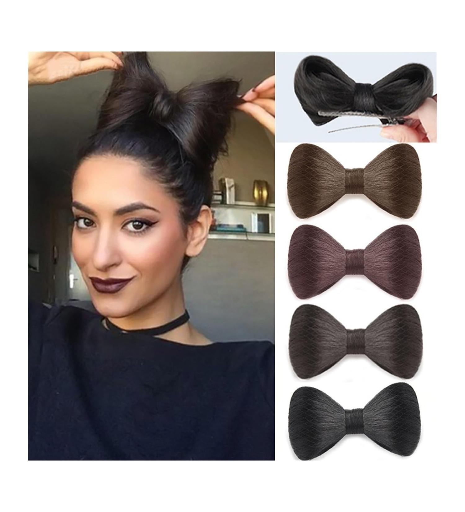 Messy Bun Hair Piece for Women Synthetic Natural Fake Hair Bow Bun Fluffy Claw Chignon Hair Extensions High Temperature Fiber Straight Updo Hairpiece Cute Headdress Styling Tools Fake Hair Accessori Brown black - Buy Online on GoSupps.com