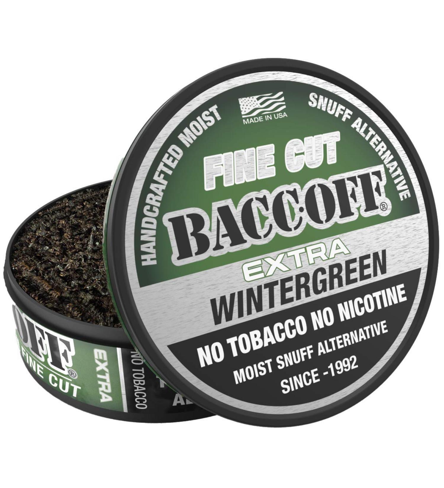 BaccOff Extra Wintergreen Fine Cut 1.1oz (Pack of 10) - Tobacco-Free & Nicotine-Free Snuff Alternative - Buy Online on GoSupps.com
