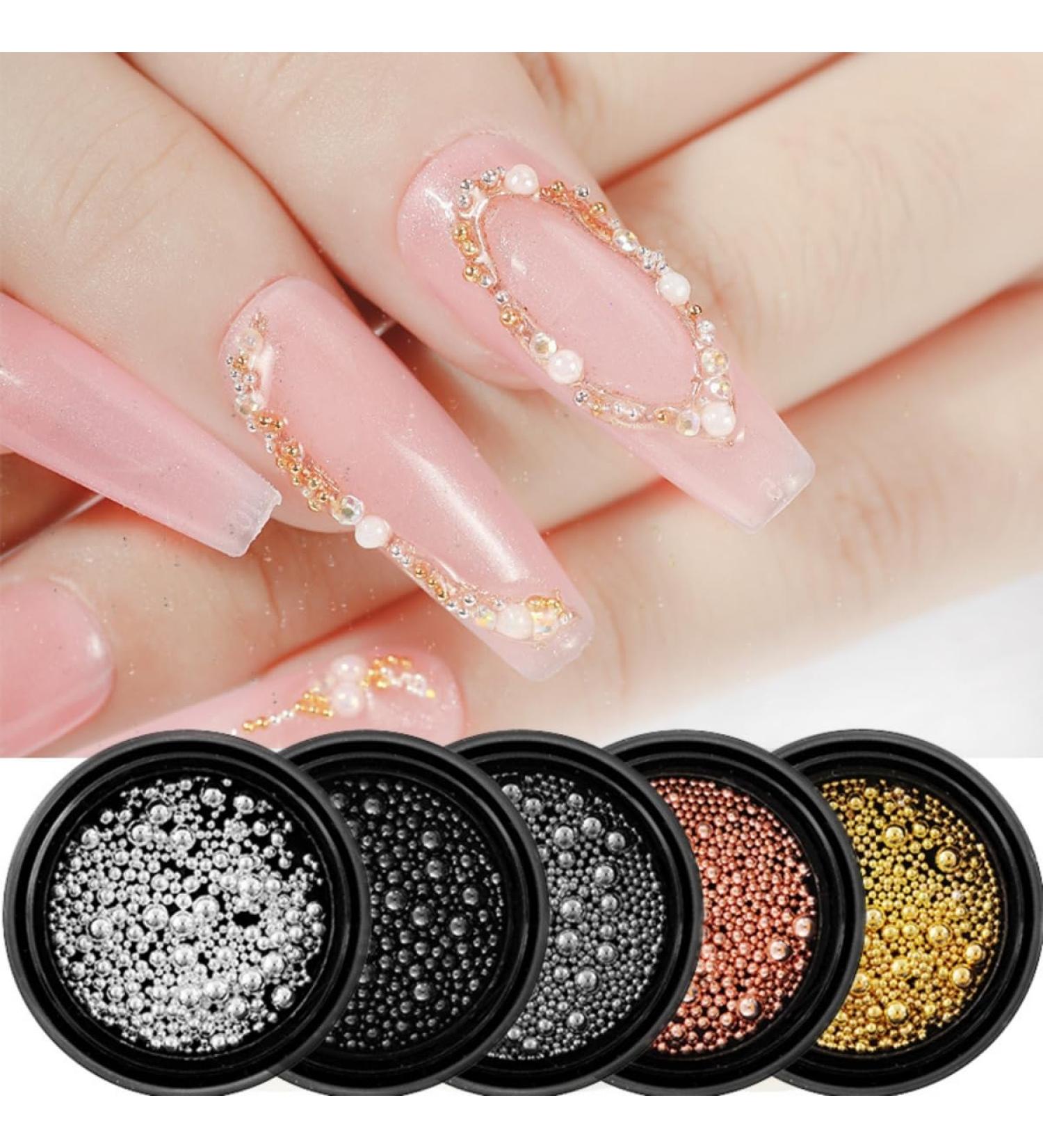 GZMAYUEN Metallic Micro Beads for Nails - Nail Art Caviar Beads Set 3 - Small Nail Beads in Golden, Silver, Rose Gold, and Black - 0.8-3.0mm Nail Art Accessories - Buy Online on GoSupps.com