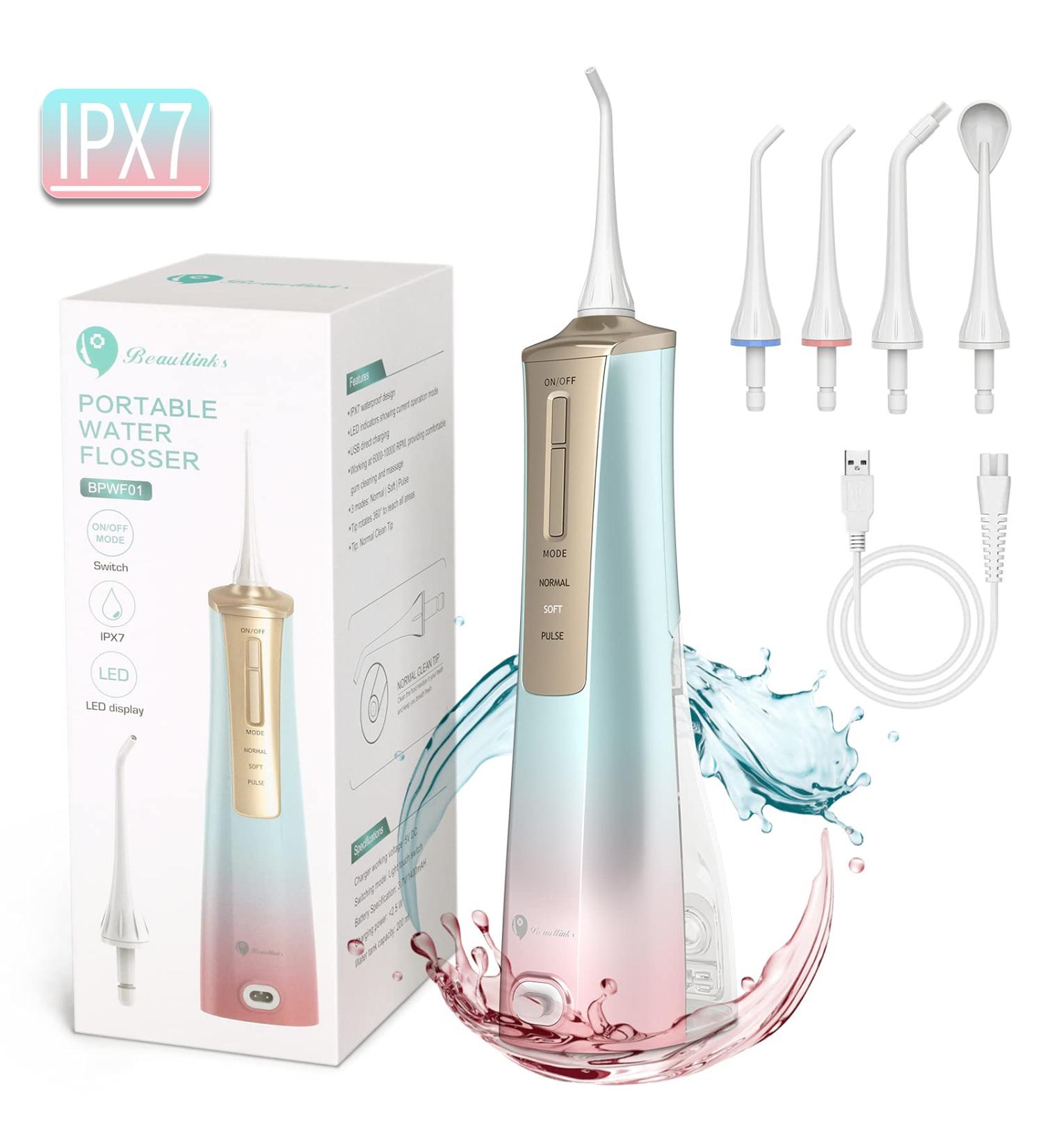 Rechargeable Cordless Water Tooth Flosser - Portable Oral Irrigator with 3 Modes & 5 Jet Tips, IPX7 Waterproof for Home & Travel - Buy Online on GoSupps.com