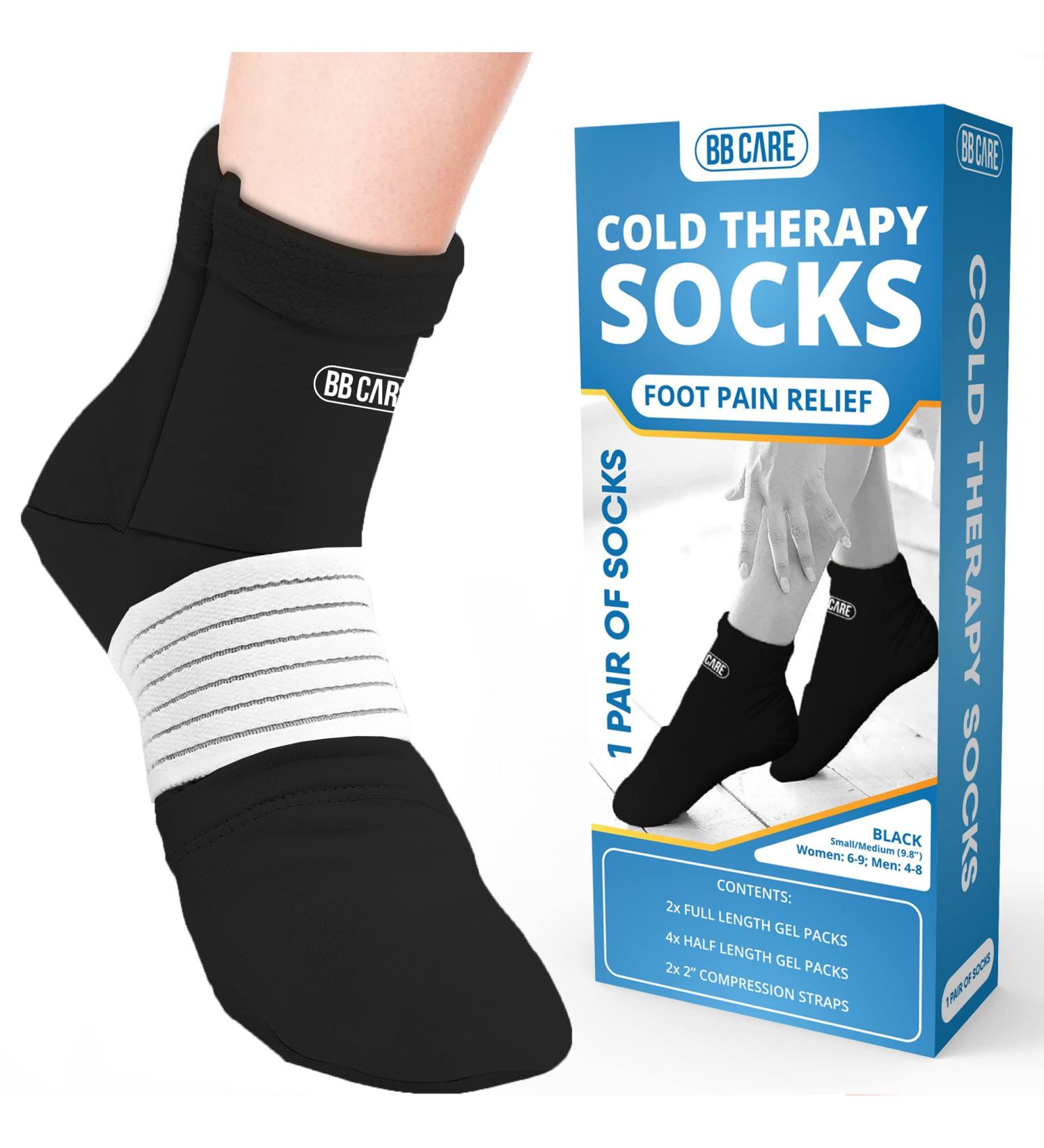 Premium Cold Therapy Socks with Compression Straps - Ice Pack for Swollen Feet, Arthritis, Neuropathy Relief, Plantar Fasciitis - Chemotherapy Care - Black, Medium (9.8 inch) - Buy Online on GoSupps.com