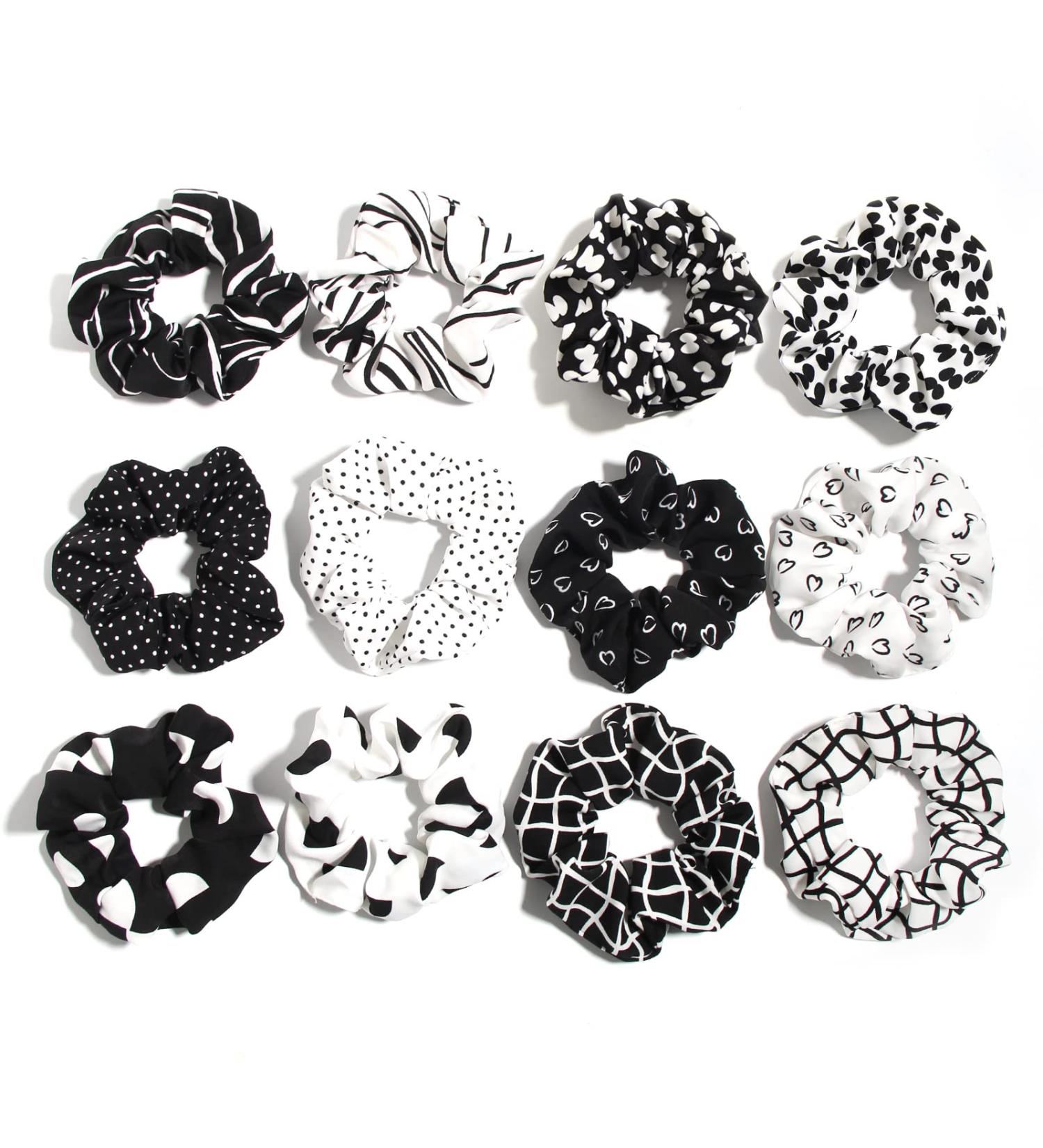 Buy Classic Hair Ties for Women - Black & White Elastic Ponytail Holders 12-Piece Set Dotted & Striped Accessories - Buy Online on GoSupps.com