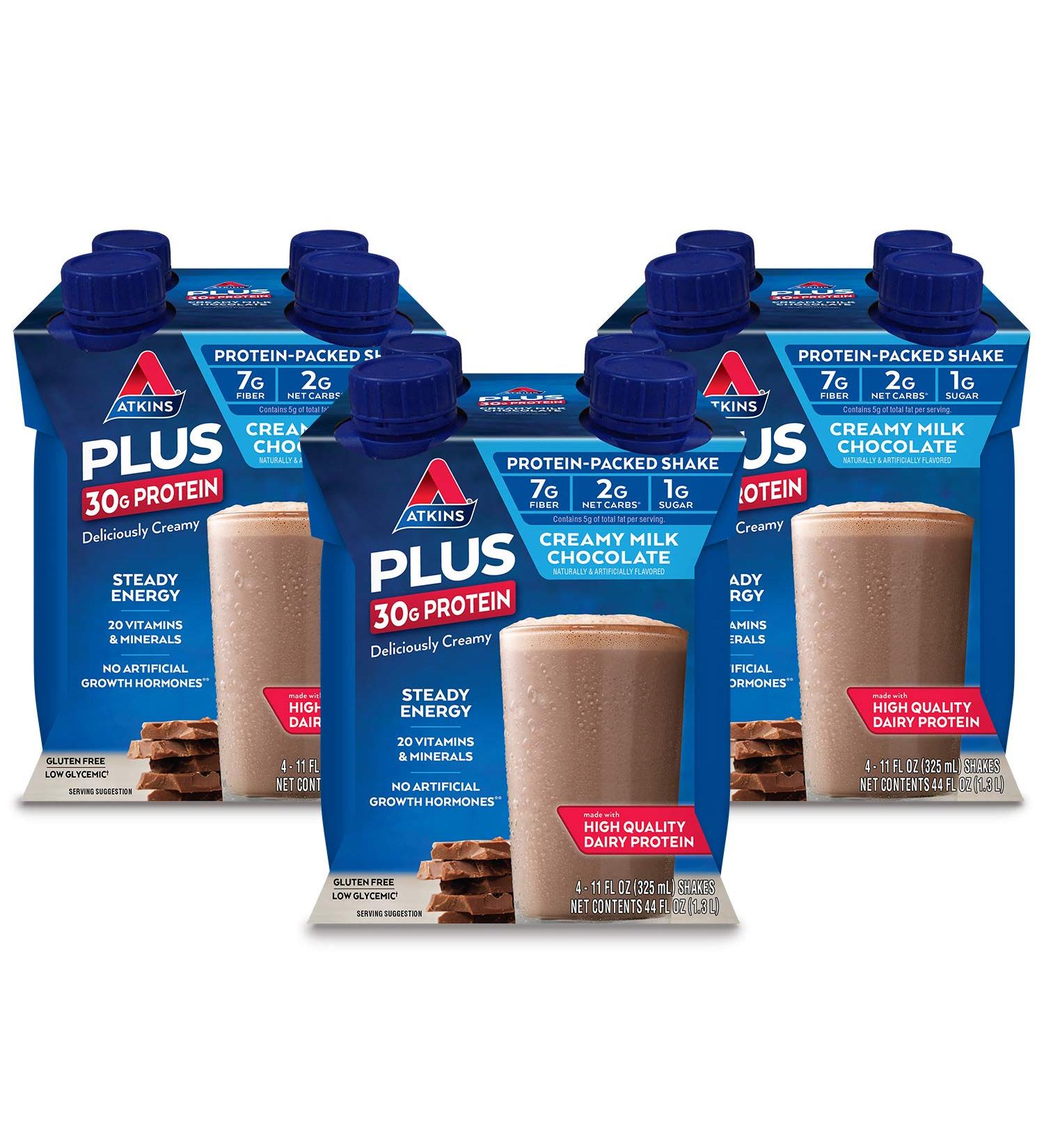 Atkins PLUS Protein-Packed Shake. Creamy Milk Chocolate with 30 Grams of Protein. Keto-Friendly and Gluten Free.11 Fl Oz (Pack of 12) - Buy Online on GoSupps.com