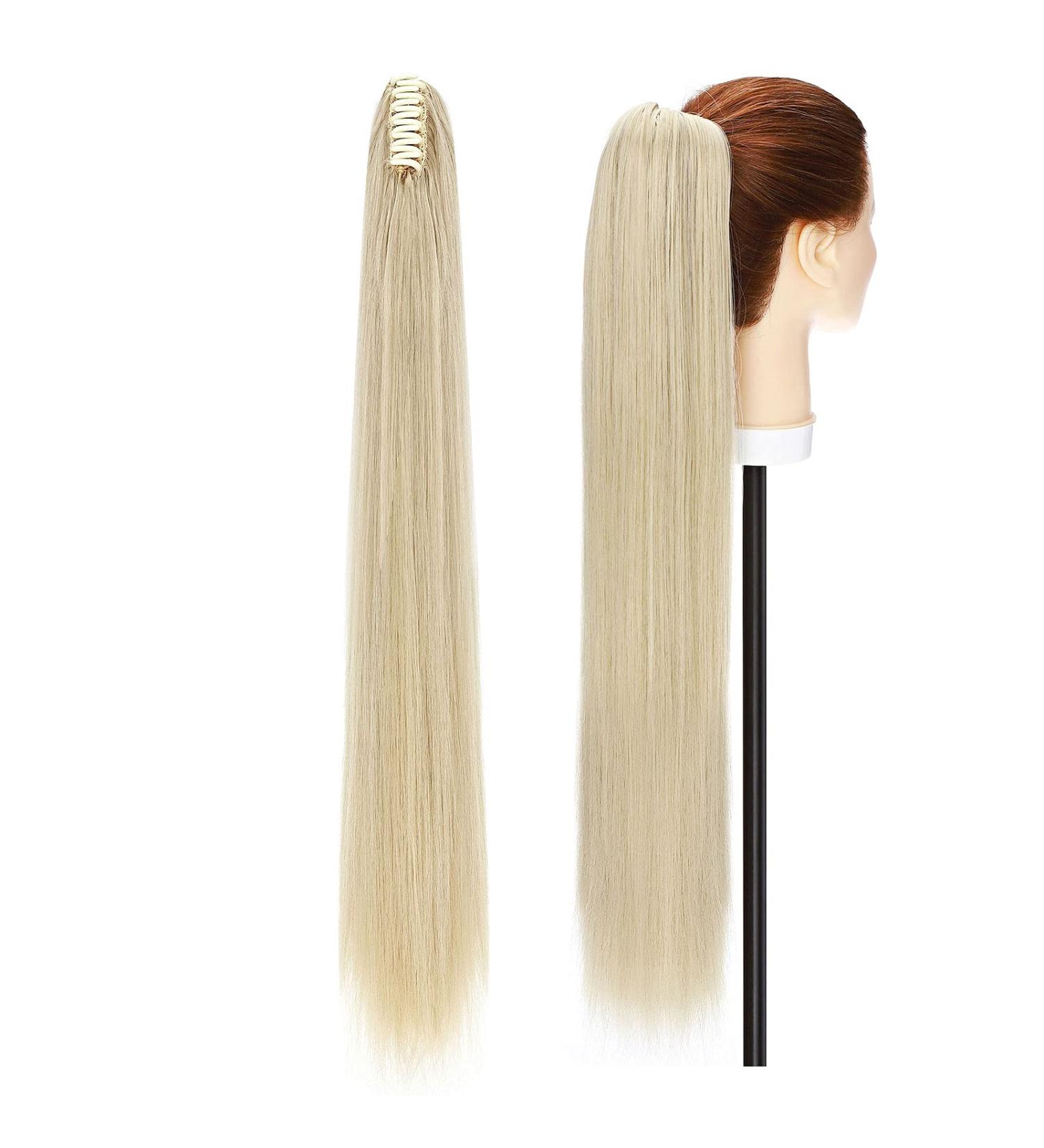 Claw Clip Ponytail Extensions - 66cm Ash Blonde & Bleach Blonde Real Hair - Smooth & Natural Look - Buy Online on GoSupps.com