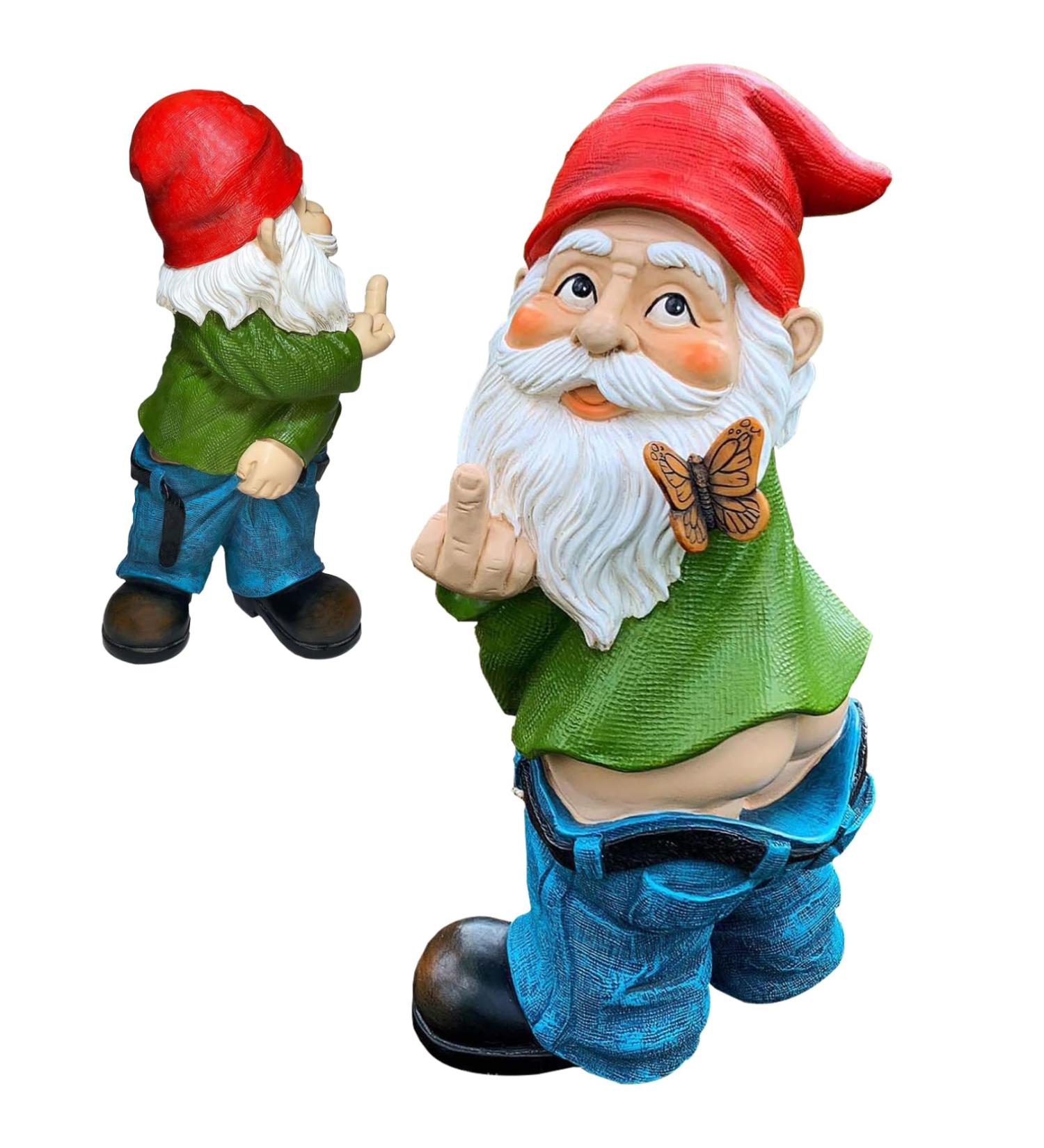 Middle Finger Gnome 5.5 inch Tall Naughty Gnome Resin Funny Garden Gnomes Mini Pants Down Naked Gnomes for Outdoor Garden Lawn House Decor - Buy Online on GoSupps.com