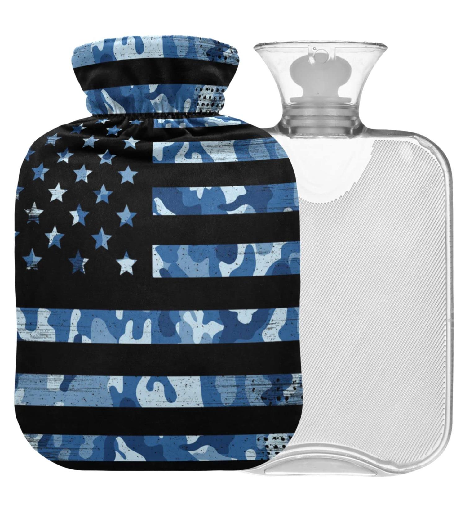 Naanle Vintage Camouflage American Flag Hot Water Bottle - 1L Transparent Heating Pad for Bed Hand & Feet Warmer | Pain Relief & Cold Therapy - Buy Online on GoSupps.com