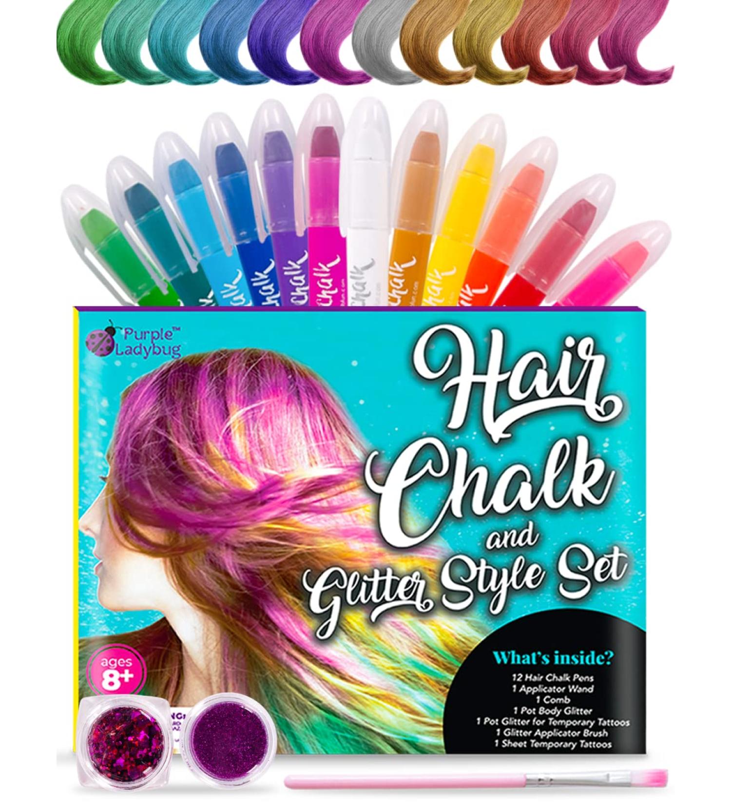12 Colors Washable Hair Chalk for Girls Age 8-10 - Temporary Hair Color Set for Kids - Blue, Purple, Red & Pink -Ideal for 8 Year Olds - Buy Online on GoSupps.com
