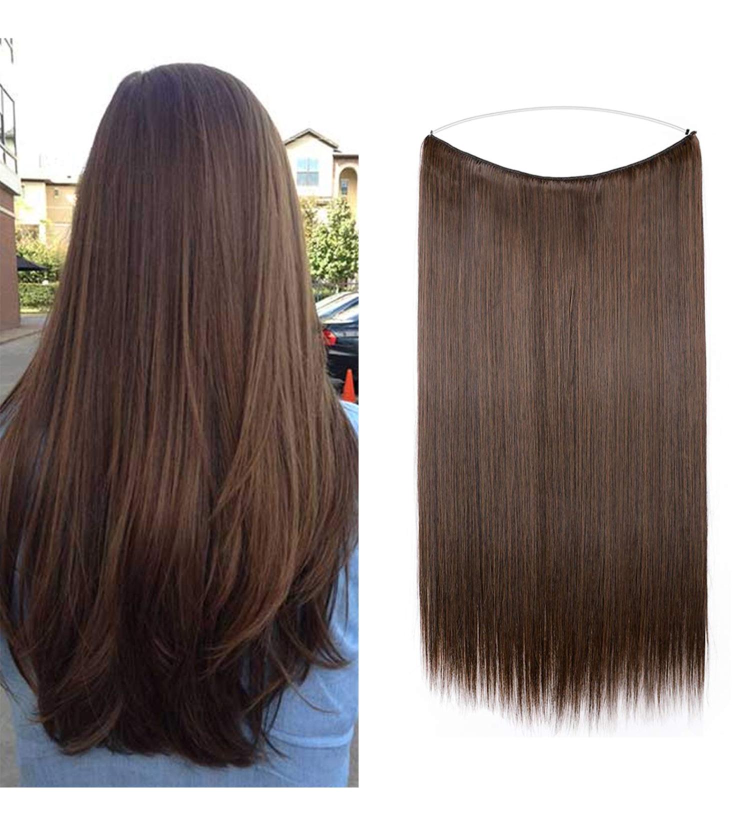 Silk-Co Hair Extensions with Rubber Band - Invisible Cord Synthetic Hair Dark & Medium Brown 50cm Sealing Extensions for Women - Buy Online on GoSupps.com