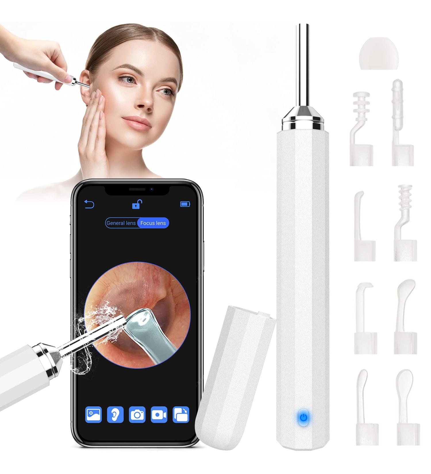 Wireless Ear Wax Removal Otoscope 3.9mm | 6 LED Lights, Waterproof | iOS & Android Compatible | For Adults, Kids, Pets - White - Buy Online on GoSupps.com