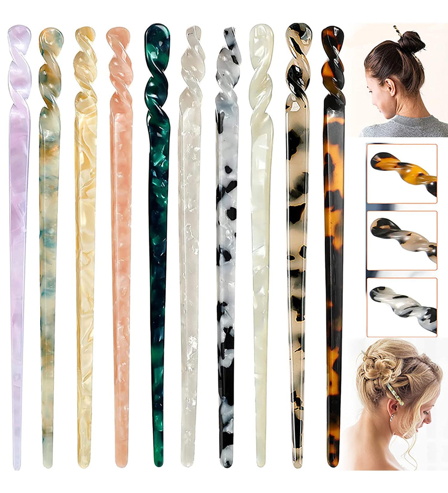 10 Piece Leopard Pattern Acetate Hair Sticks - Vintage Retro Hairpins & DIY Hair Styling Accessories for Women & Girls - Buy Online on GoSupps.com
