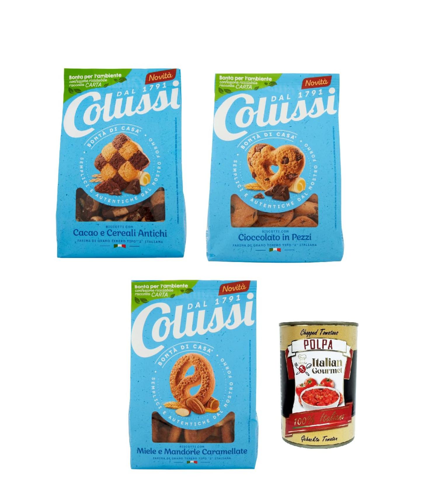  Italian Gourmet E.R. Colussi Biscotti Cocoa & Antique Cereal Biscuits + Gourmet Italian Polpa 400 g Set of 3 - Buy Online on GoSupps.com