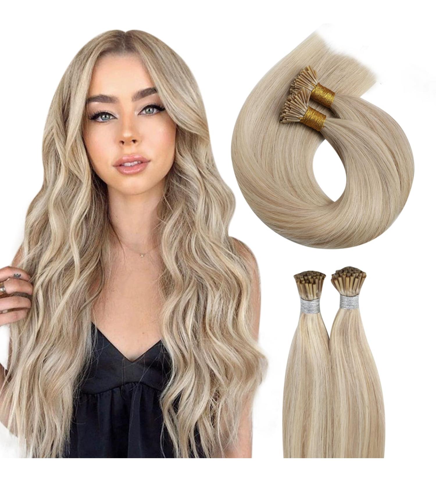 Moresoo I Tip Extensions - Real Hair Blond & Ashblond Keratin Bondings 45cm | #P18/613 40g - Shop Internationally! - Buy Online on GoSupps.com