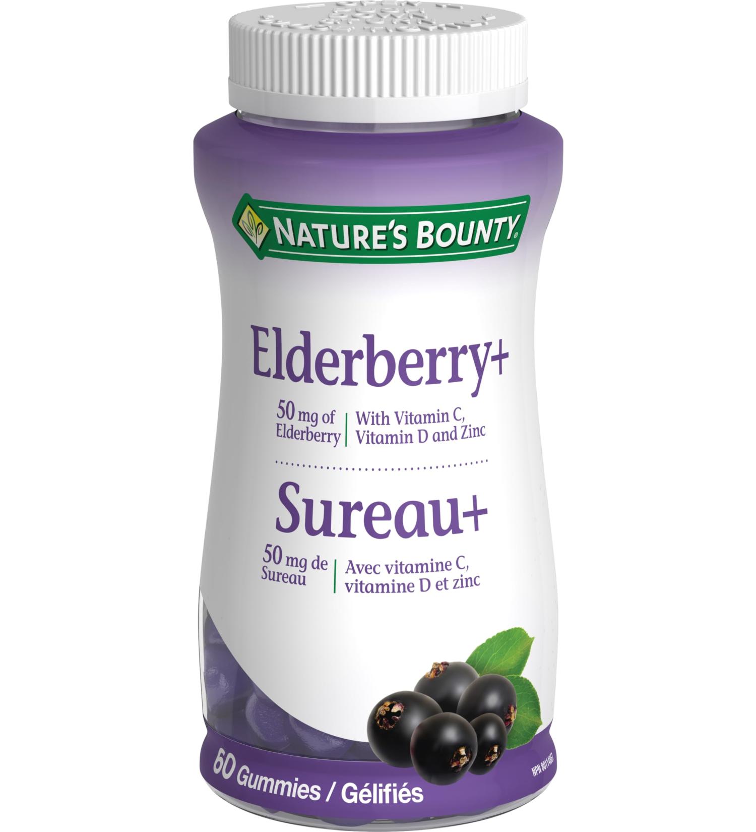 Nature's Bounty Elderberry Gummies with Vitamin C Vitamin D and Zinc Helps to support immune function 60 Gummies - Buy Online on GoSupps.com