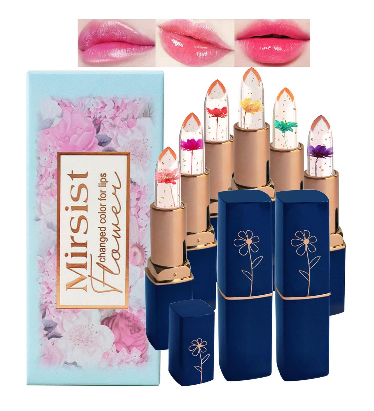 6 PCS pH Color Changing Lipstick - Crystal Flower Jelly Lip Balm for All Skin Tones | Soft Tint & Shimmer Effect (Pink) - Shop Internationally - Buy Online on GoSupps.com