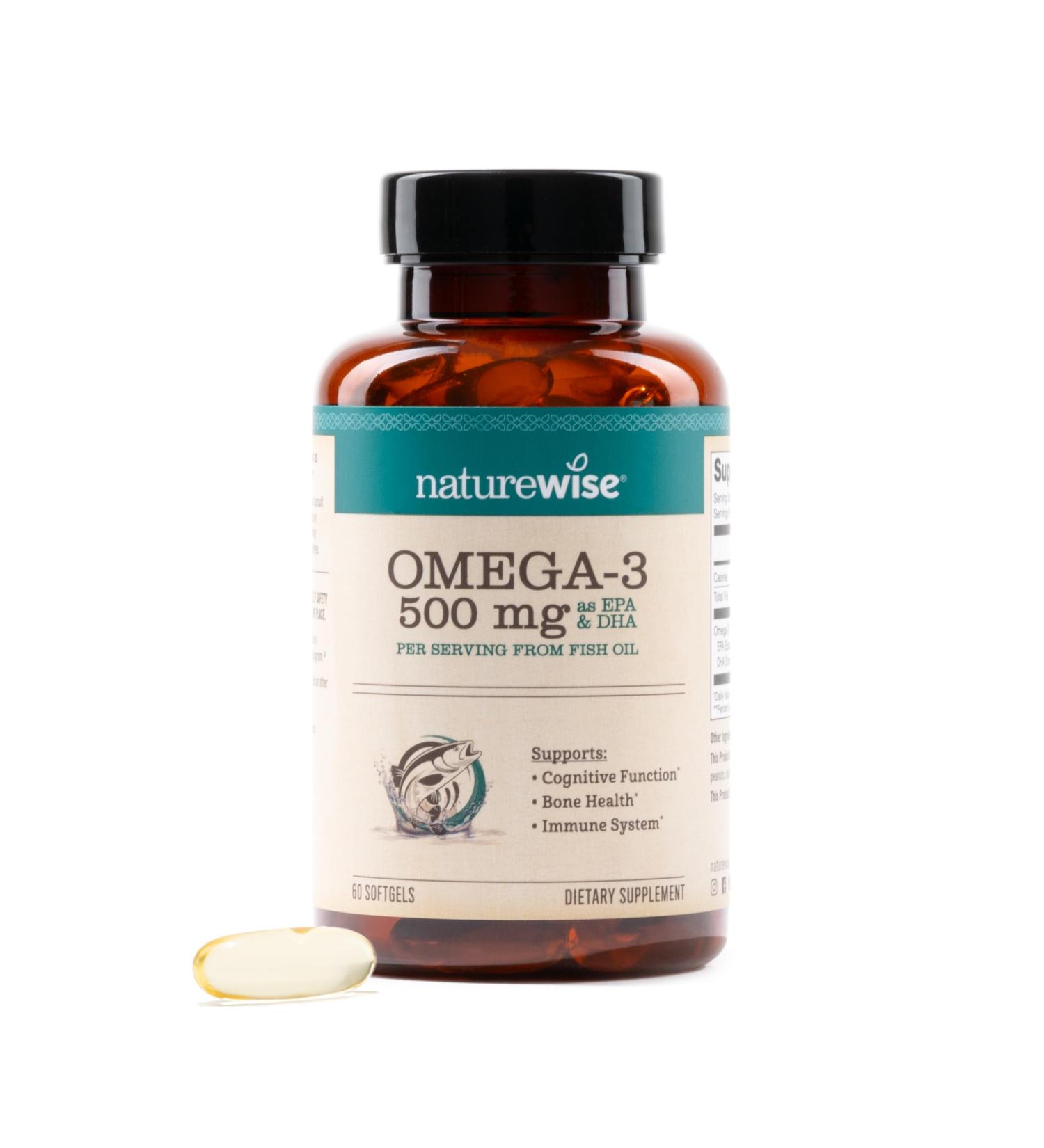 NatureWise Omega 3 Fish Oil - 500 mg per Pill - EPA & DHA - Immune Support Brain & Optimal Wellness - Gluten and Soy Free Non-GMO - 60 Softgels 2-Month Supply 60 Count (Pack of 1) - Buy Online on GoSupps.com