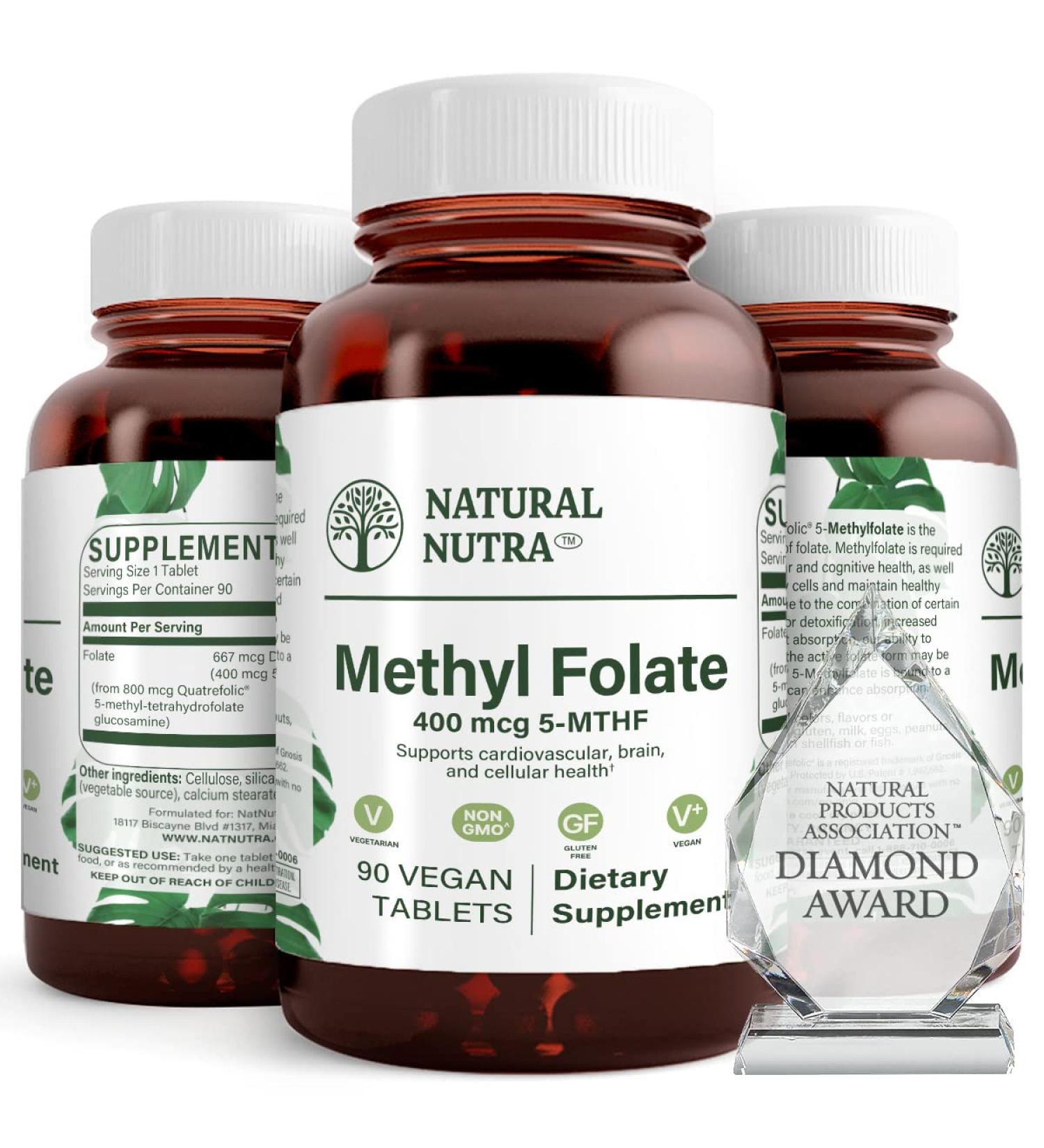 Natural Nutra Methyl Folate Supplement - Quatre Folic Support for Body Health - 90 Vegan Tablets - Buy Online on GoSupps.com