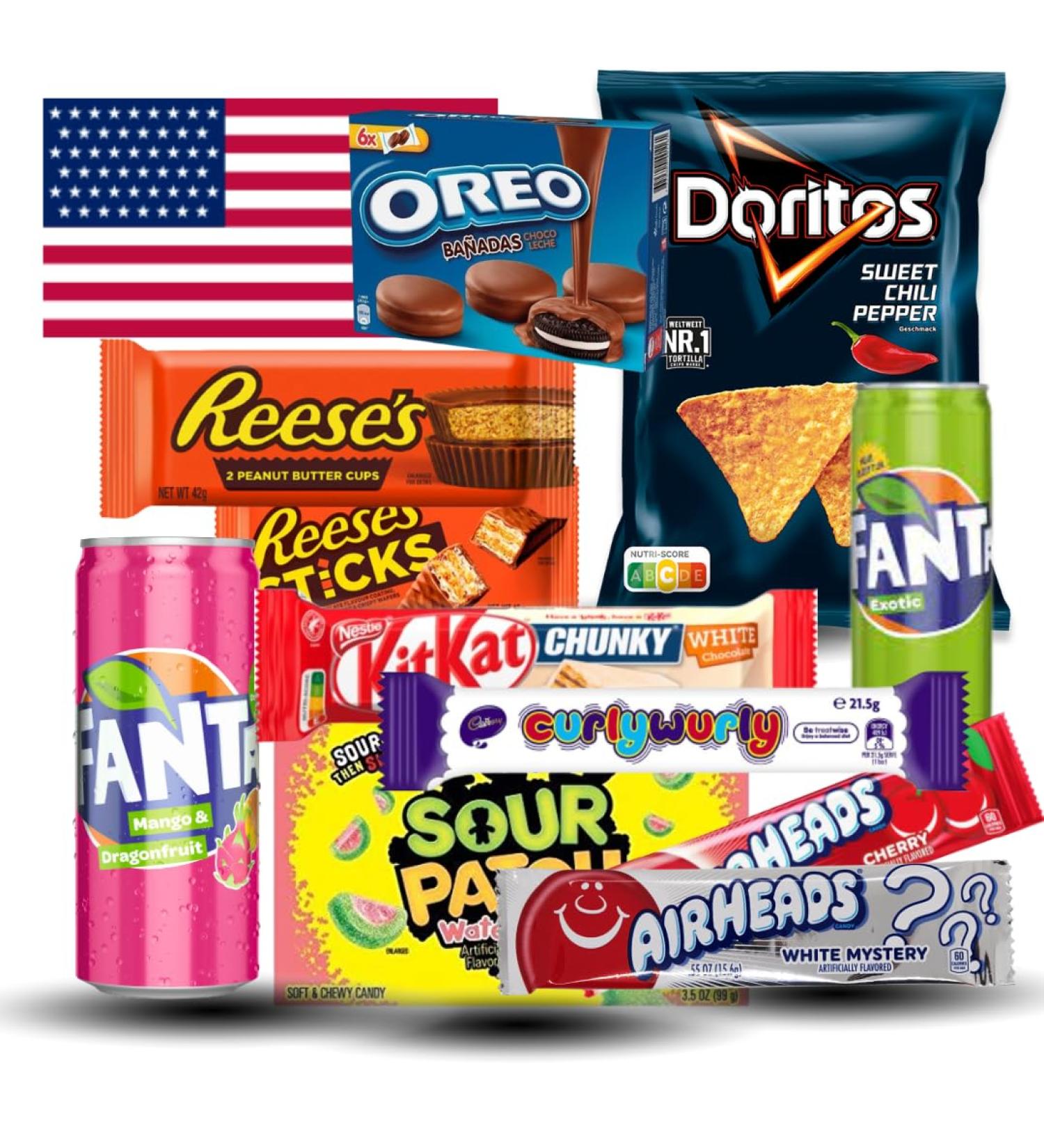America Snack Box | Bestsellers from the USA | Sweets Top Brands Chips Snacks Chocolate Soft Drinks | Gift Set