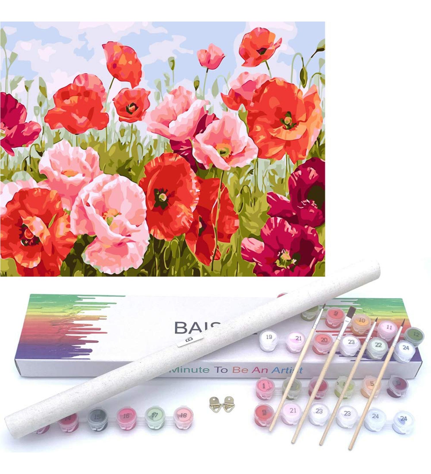 Poppy Flowers Paint by Numbers Kit | 16x20 Canvas for Adults & Kids | Includes Acrylic Paints & Brushes (BSC011) - Buy Online on GoSupps.com