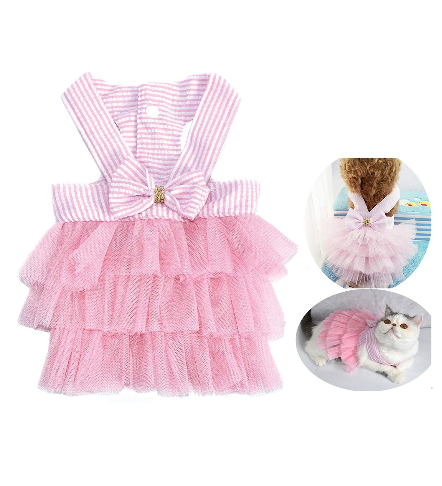 Buy Cute Tutu Dog Dress for Girls & Boys - Princess Bowknot Dress for Small Dogs | XL Pink Striped Mesh Dress for Pomeranian & Chihuahua - Buy Online on GoSupps.com