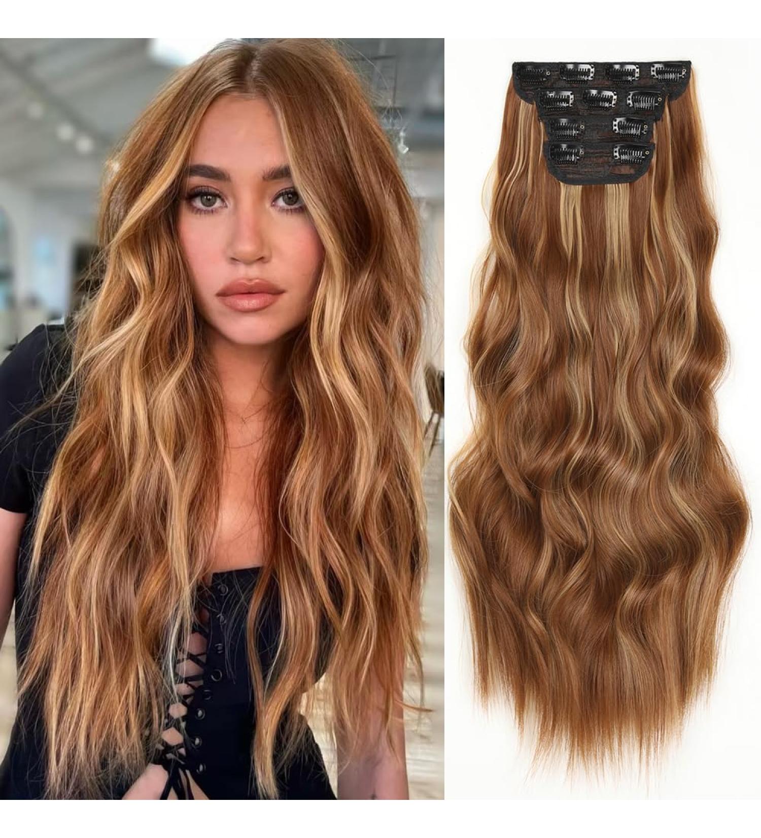 YDDM Wavy Hair Extensions - Clip-In 24 Synthetic Hair Extensions for Women | Realistic & Affordable Hair Clip Extensions (4PCS) - Buy Online on GoSupps.com