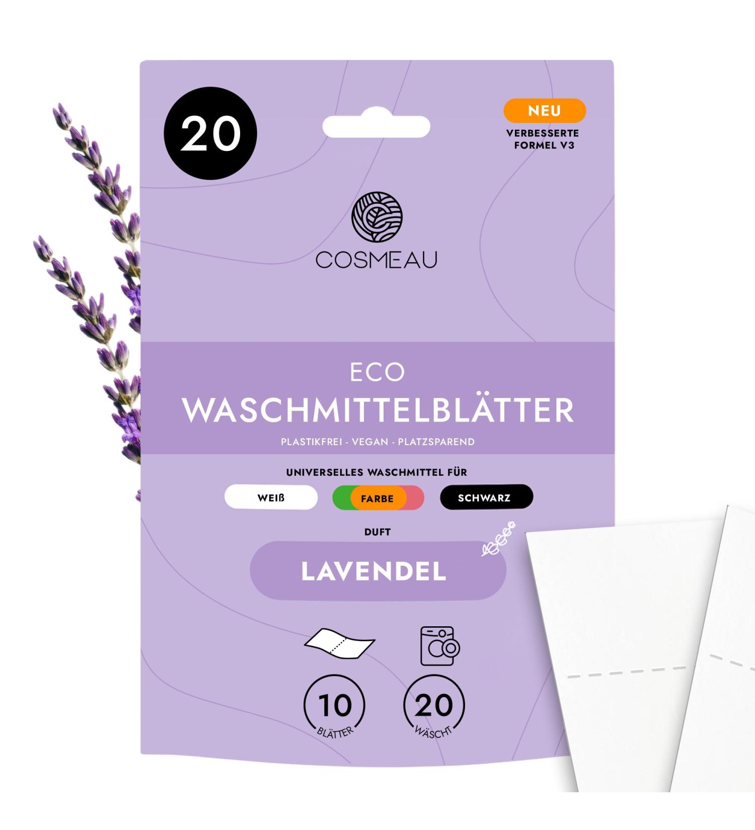 Cosmeau Lavender Detergent Leaves - Sustainable Plastic-Free & Degradable - 20 Washes for White Color & Black - Perfect Travel Size - Buy Online on GoSupps.com