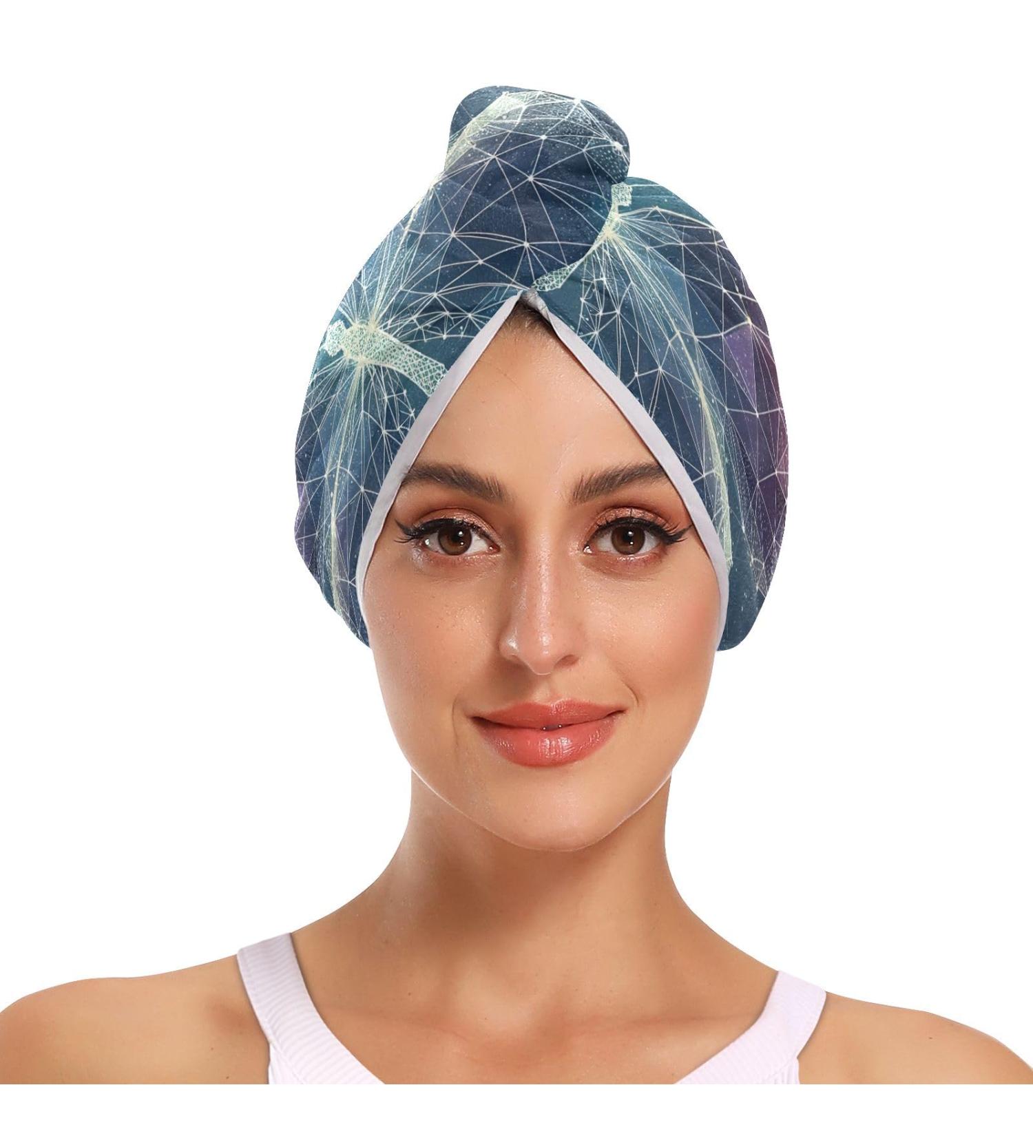 Polygons Butterflies Hair Towel 2 Pack - Super Absorbent Quick Dry Hair Turbans for Women & Girls | Ideal Hair Drying Solution - Buy Online on GoSupps.com