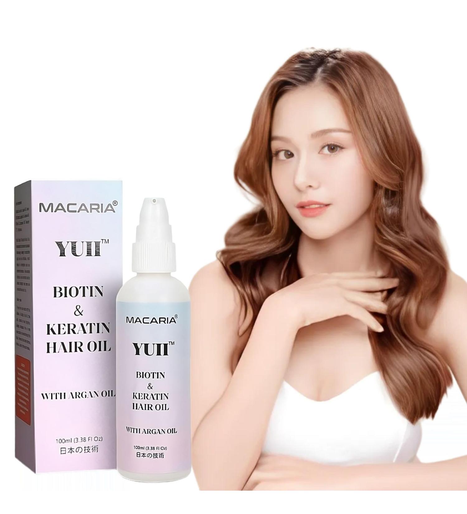Macaria Herbal Pvt ltd YUII Premium Biotin Hair Oil With Argan Oil Biotiin Hair Oil Strengthening motes Growth Shine - Buy Online on GoSupps.com