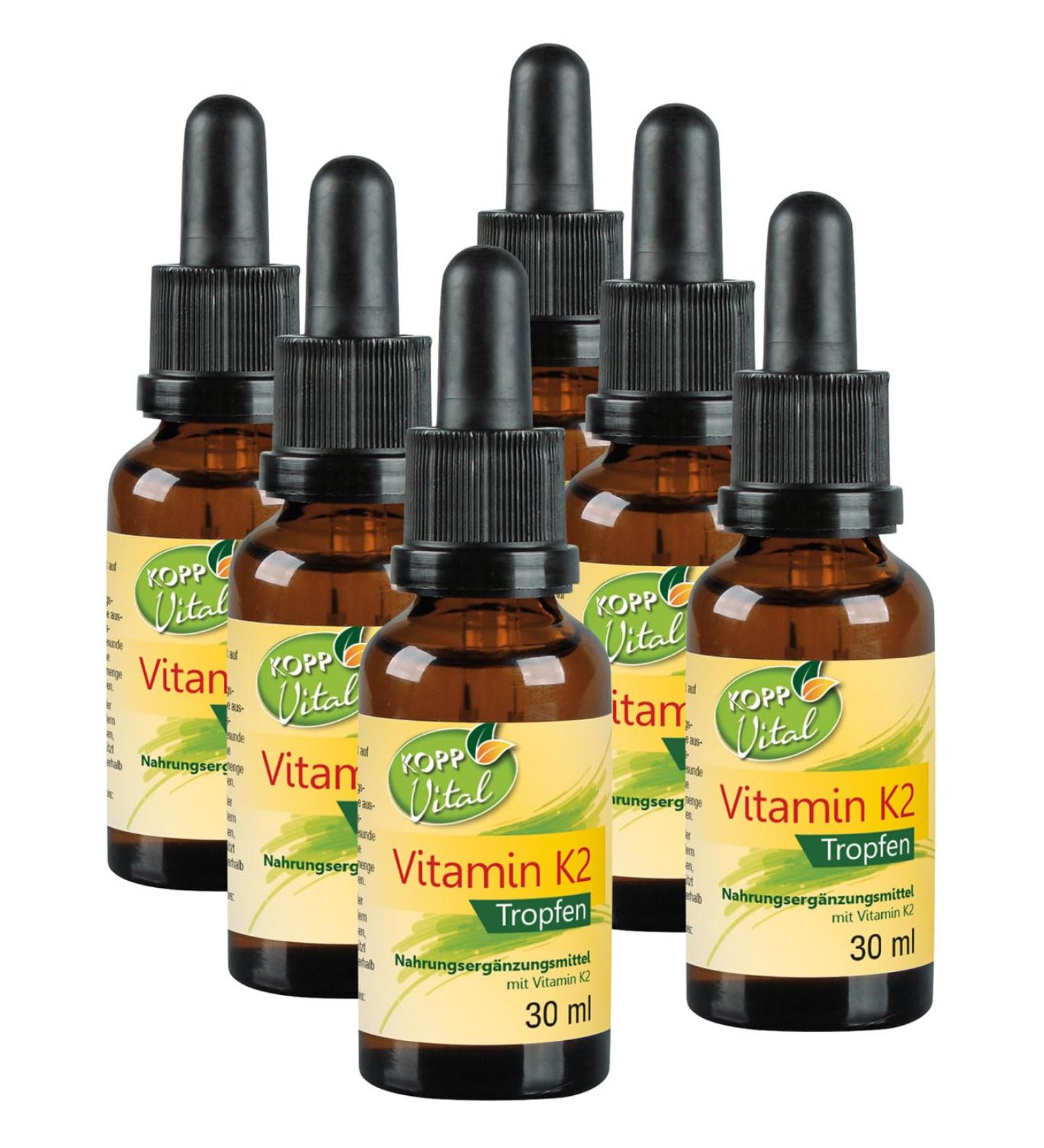 Kopp Vital Vitamin K2 Drops | Vegan | 6 x 30 ml | High Bioavailability | All-Trans 99.5% | MCT Oil | Soy-Free | Pharmacy Quality - Buy Online on GoSupps.com