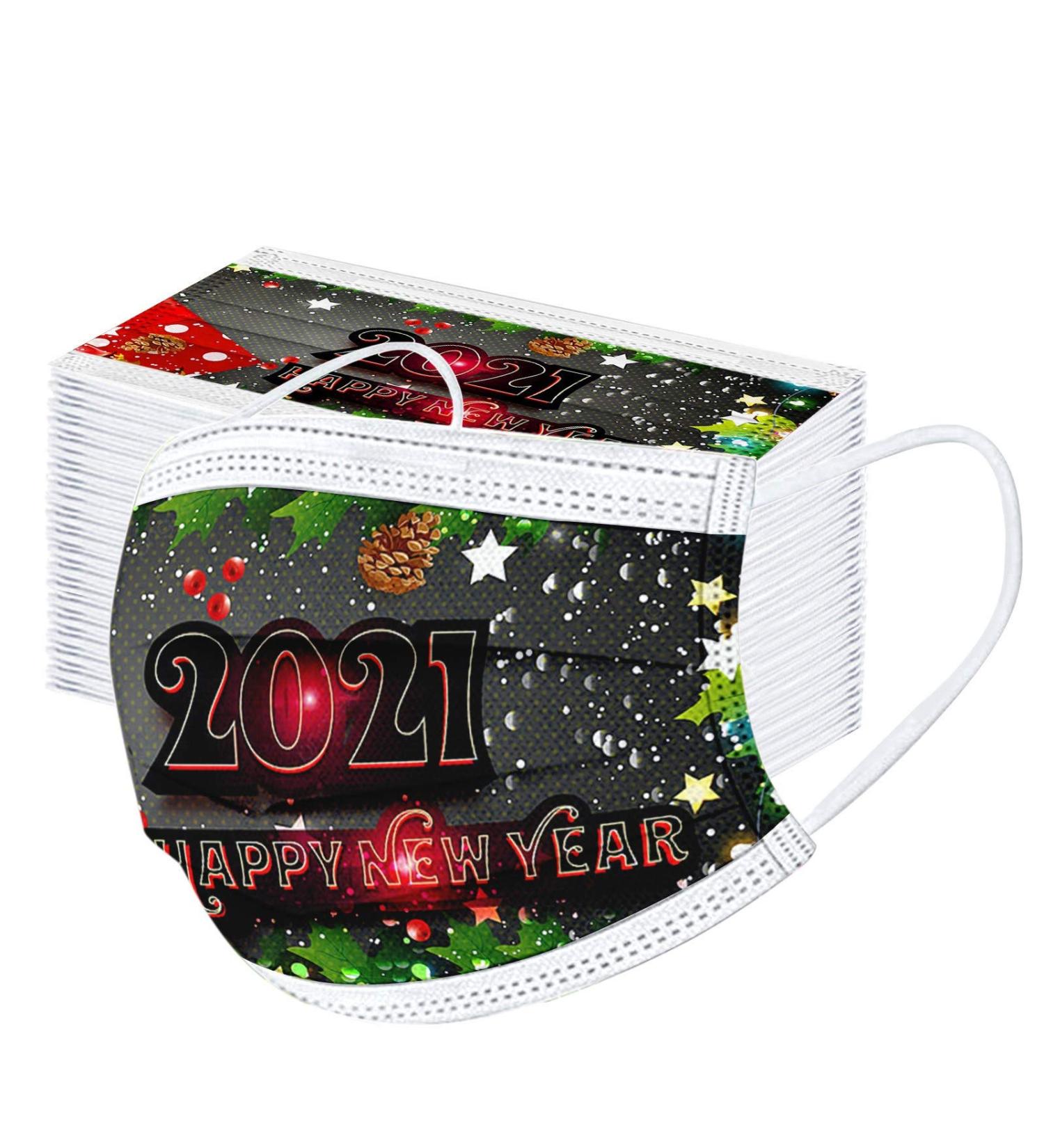 ZQP BEUU 100PCS 2021 Happy New Year Printed Disposable Face_Mack for Women Men 3 Ply Non-Woven with Elastic Ear Loop Holiday Festival Designer for Adults Breathable Dust Air Pollution Mixed - Buy Online on GoSupps.com