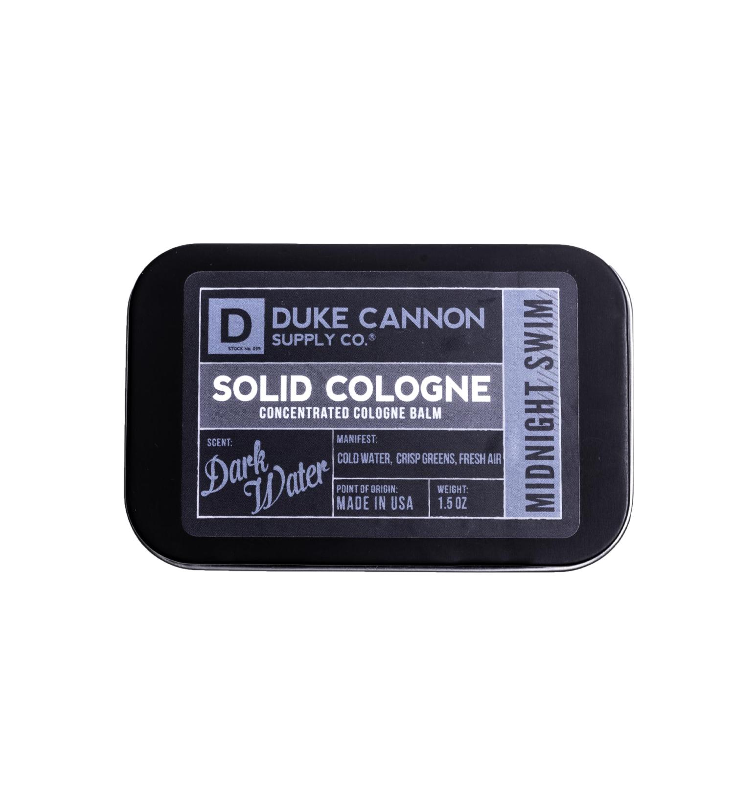 Duke Cannon Supply Co. Solid Cologne for Men Midnight Swim - Cold Water Crisp Greens Fresh Air - Concentrated Balm Travel-Friendly Tin 1.5 oz (1 unit) - Buy Online on GoSupps.com