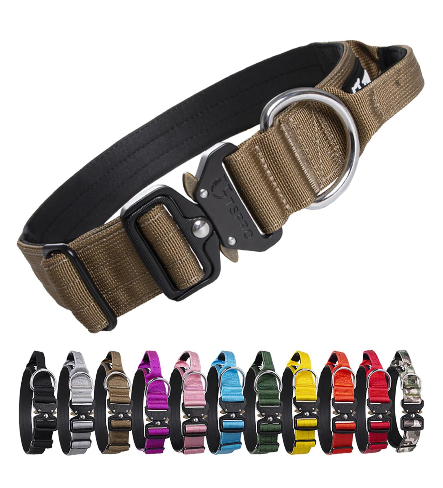 Tspro Premium Adjustable Dog Collar with Handle - Heavy Duty Quick Lock Metal Buckle for Small to Extra Large Dogs (Khaki Size M: 37-46cm) - Buy Online on GoSupps.com