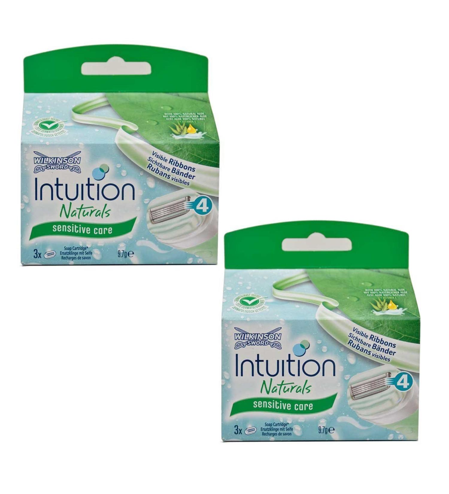 2x Wilkinson Intuition Naturals Sensitive Care 3 razor blades with soap and aloe