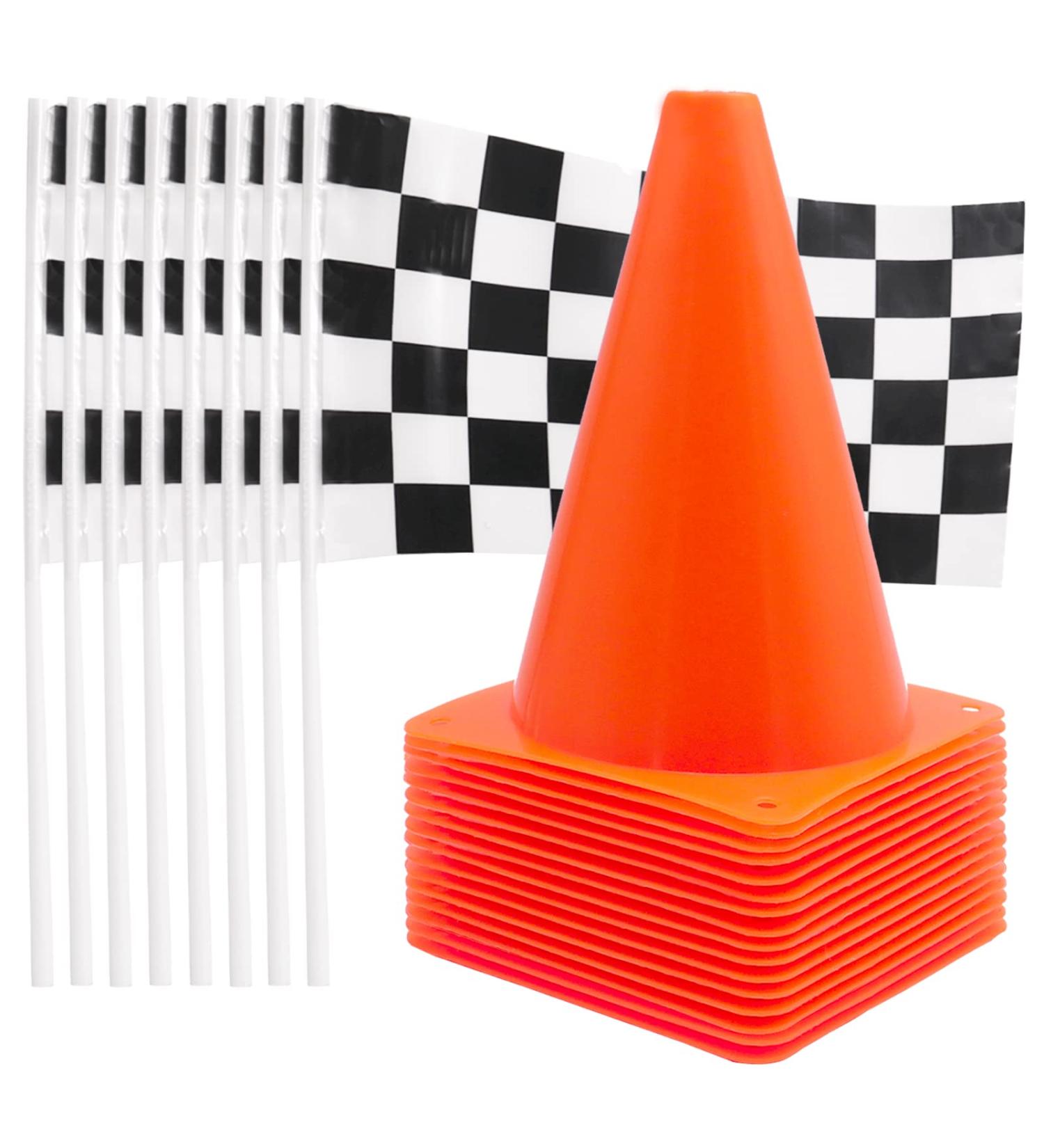 40 Pcs Panxxsen Traffic Cones & Racing Checkered Flags Set - Great for Racing Car Party Supplies & Kids Birthday Decorations - Buy Online on GoSupps.com