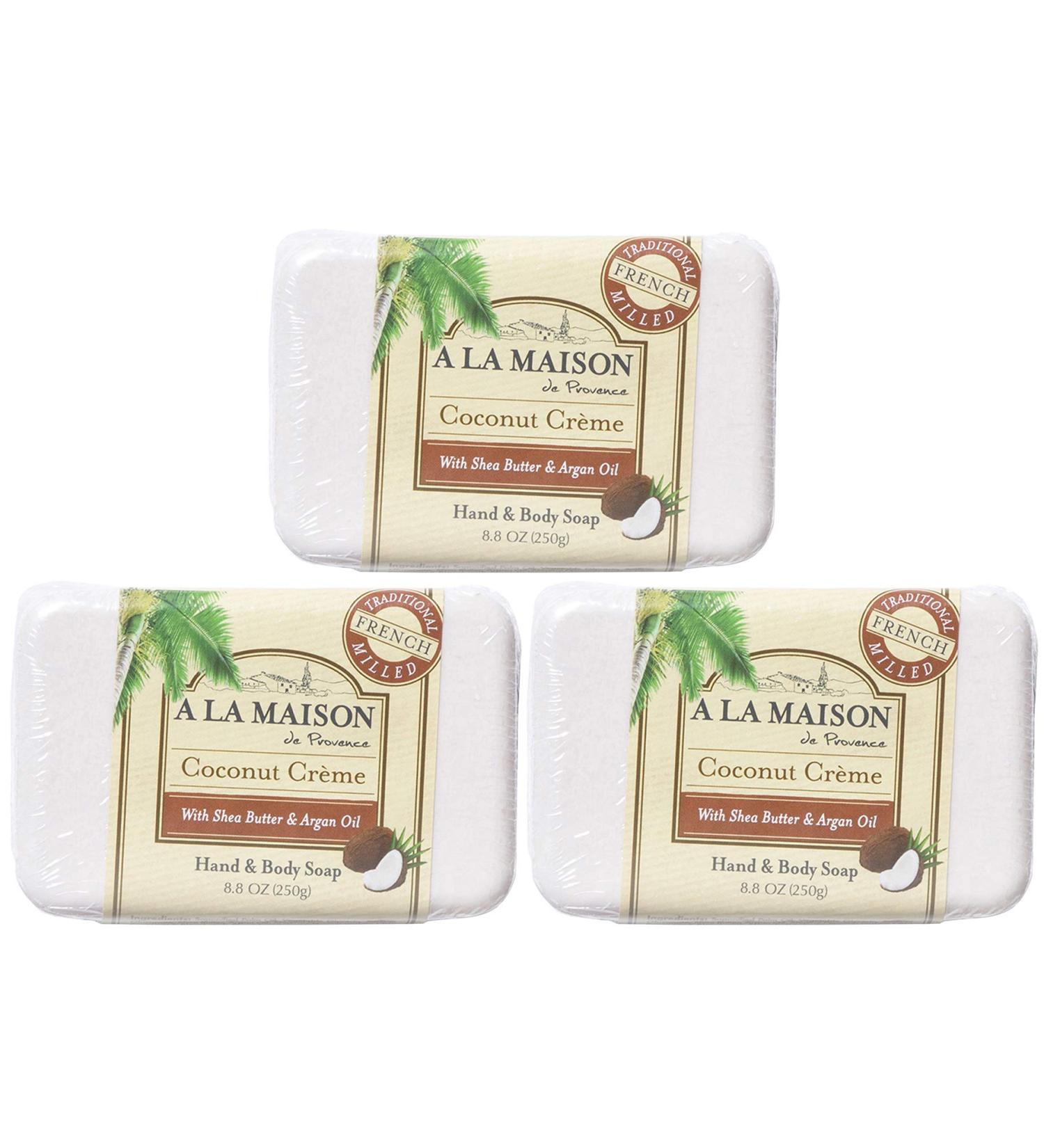 A LA MAISON Coconut Creme Bar Soap - Triple French Milled Natural Hand Soap Bar, 8.8 oz, Pack of 3 - Buy Online on GoSupps.com
