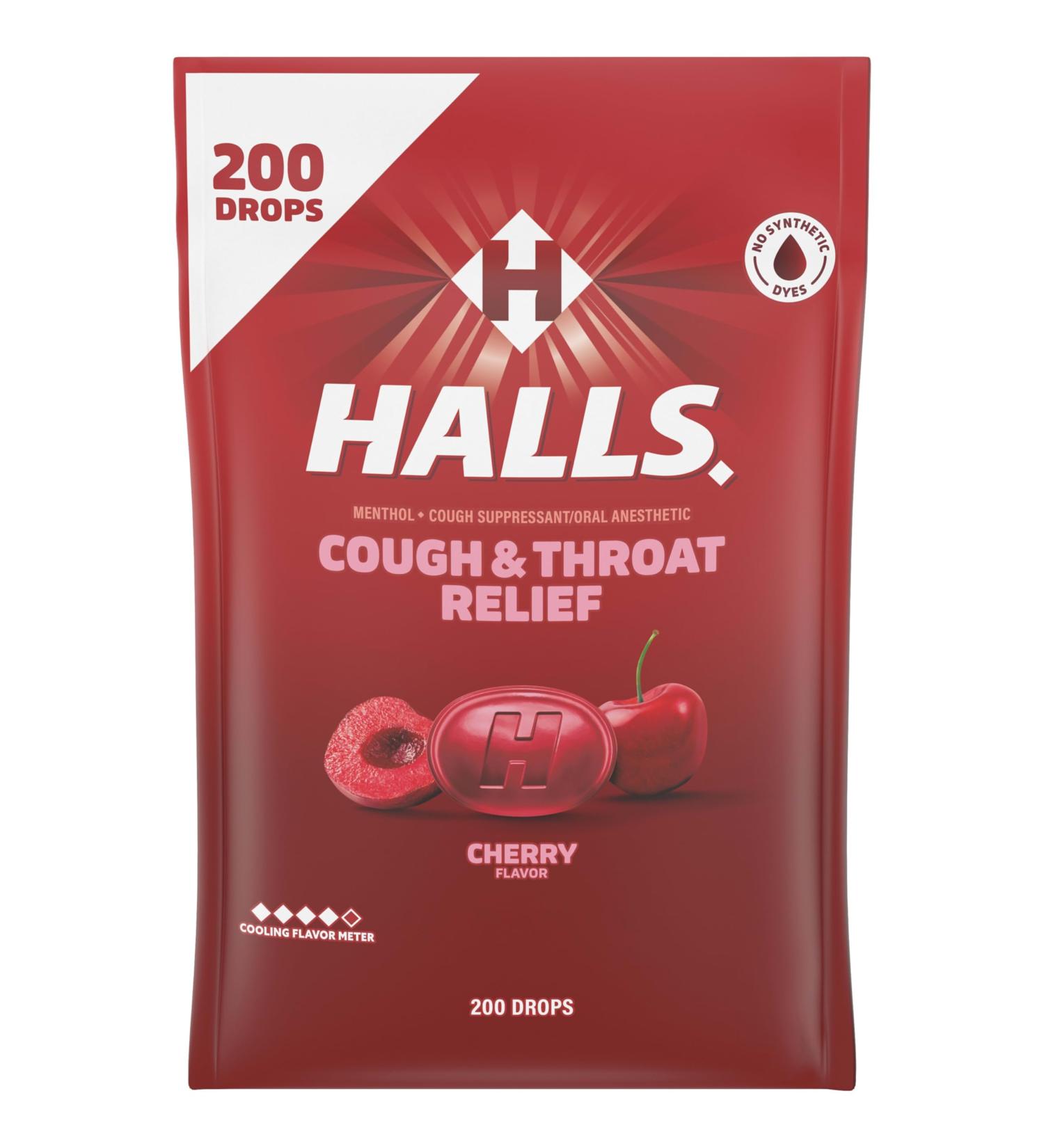 HALLS Cough and Throat Relief Cherry Cough Drops Bulk Pack 200 Drops 200 Drops (Pack of 1) - Buy Online on GoSupps.com