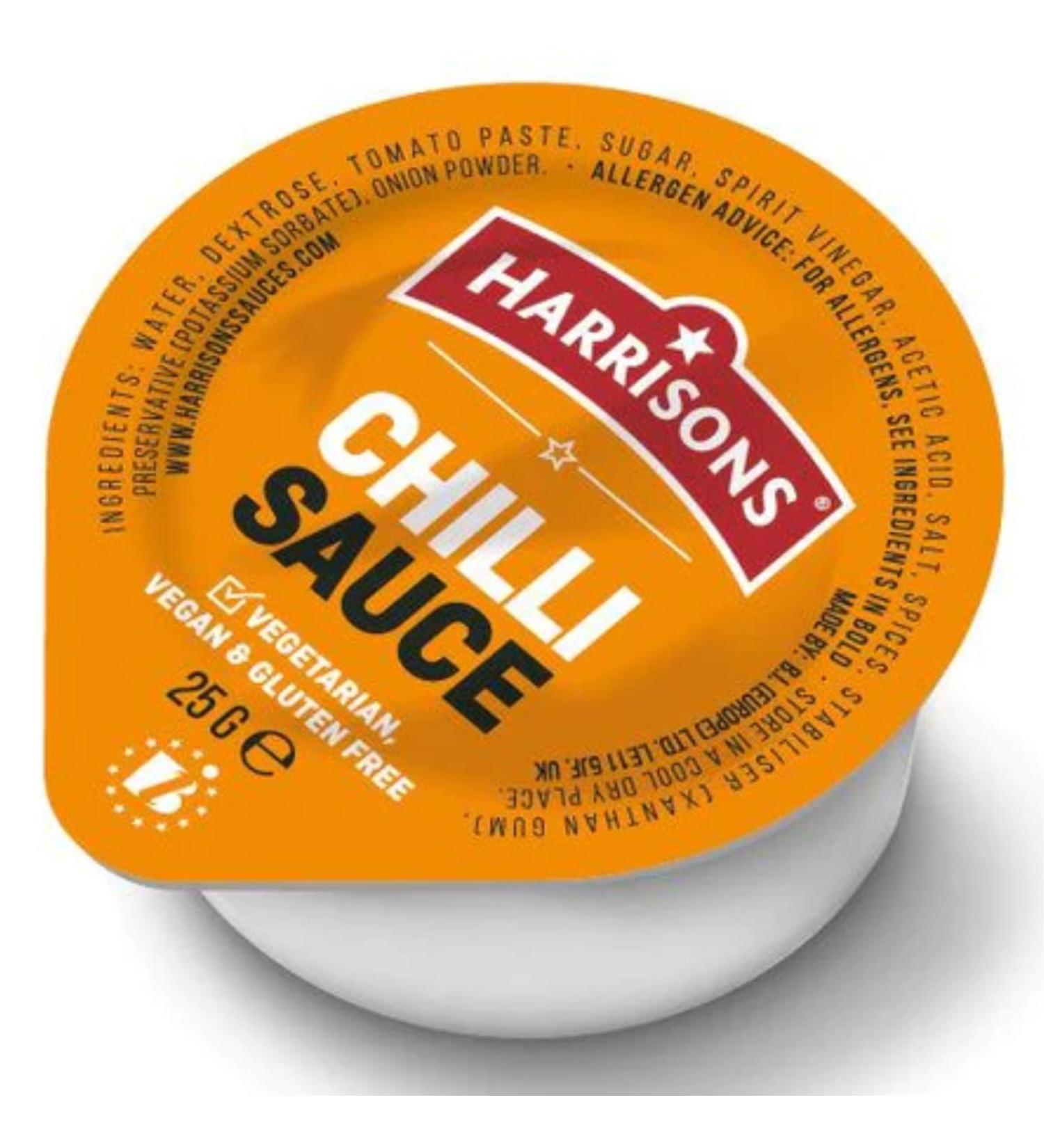 Harrison Sauce Dip Pack of 50 Dip Chutney Sauces Vegan Friendly Gluten Free with No Soya Dairy and Artificial Color or Flavor Made in UK (Chilli Sauce)