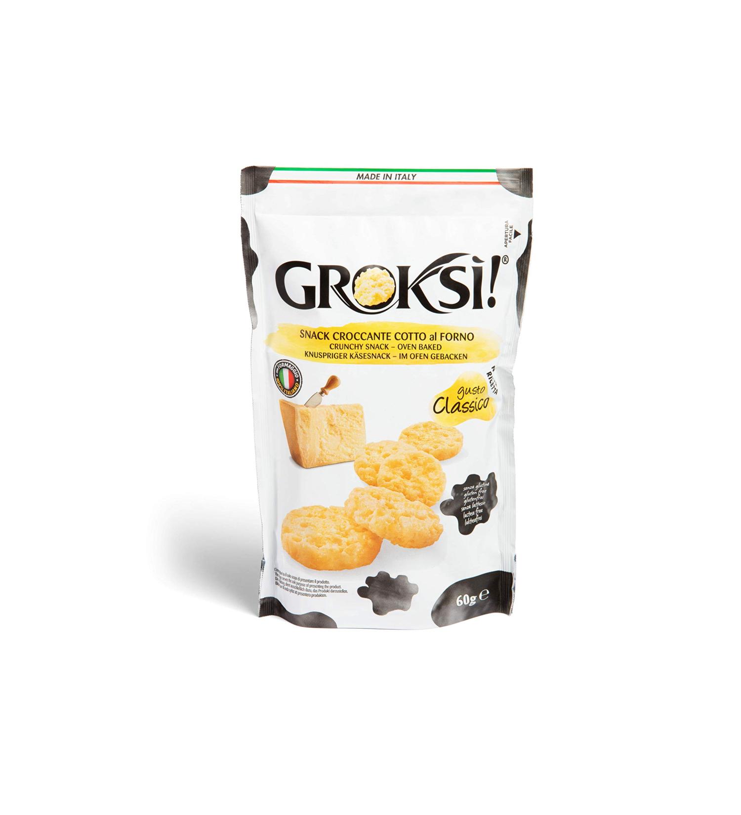 Groksi! Classico Lactose-Free Gluten-Free Parmesan Crackers - 60g Protein Snack from Italy - Buy Online on GoSupps.com