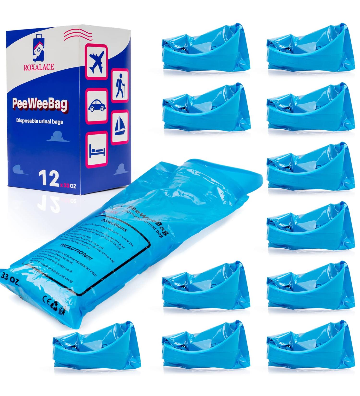 ROXALACE 12 Pack 1000ml Resealable Disposable Urinal Bags - Portable Unisex Urine Bags for Travel, Camping, Emergency - Men, Women, Kids, Patients - Buy Online on GoSupps.com