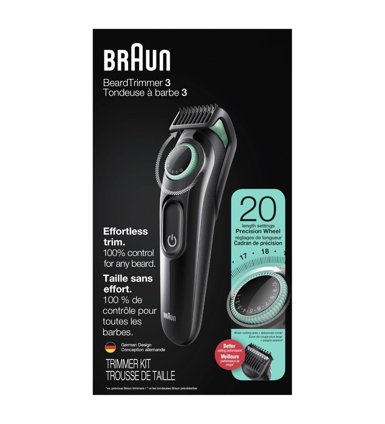 Braun Beard Trimmer BT3221 Beard trimmer and Hair Clipper for Men Lifetime Sharp Blades 20 Length Settings Black/Volt Green 1 Count
